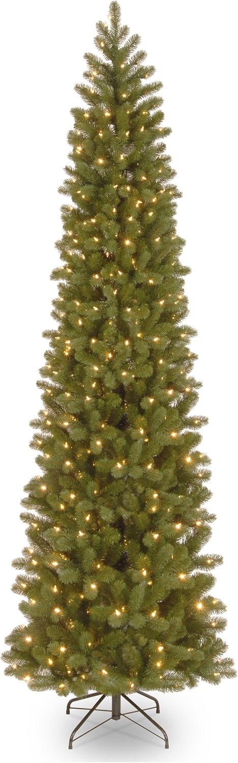 National Tree Company ‘Feel Real’ Pre-lit Artificial Christmas Tree, Includes Pre-strung White Lights, Downswept Douglas Fir Pencil Slim – 9 ft