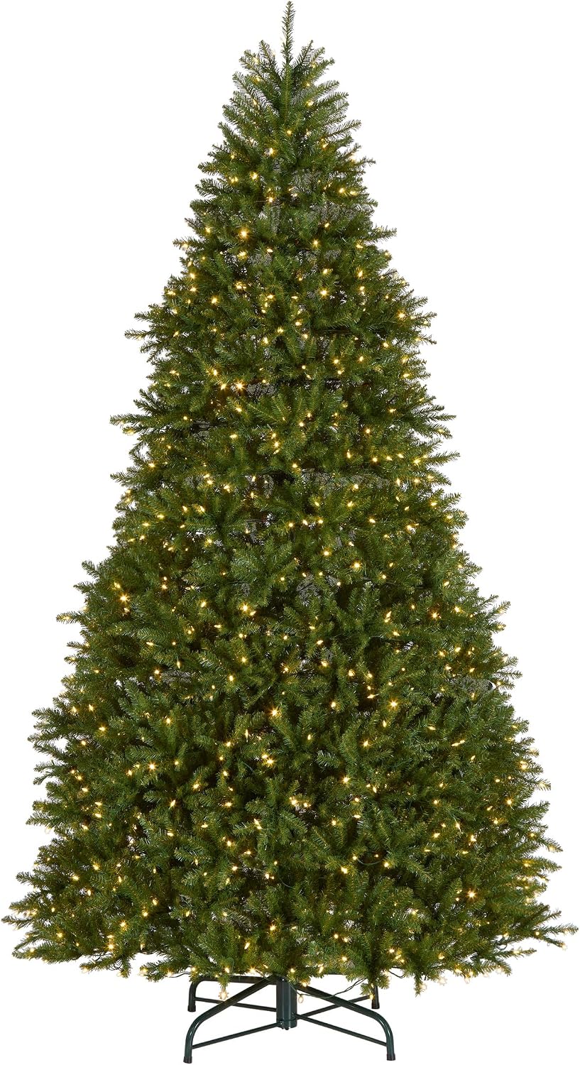 National Tree Company Pre-Lit Artificial Full Christmas Tree, Green, Dunhill Fir, Dual Color LED Lights, Includes Stand, 10 Ft