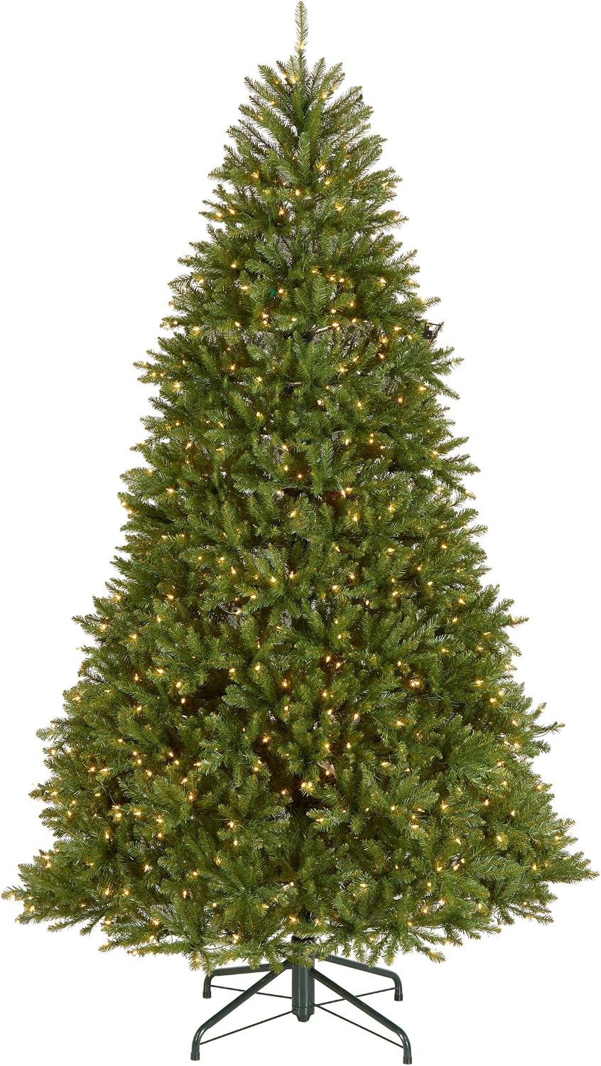 National Tree Company Pre-Lit Artificial Full Christmas Tree, Green, Dunhill Fir, White Lights, Includes Stand, 9 Feet