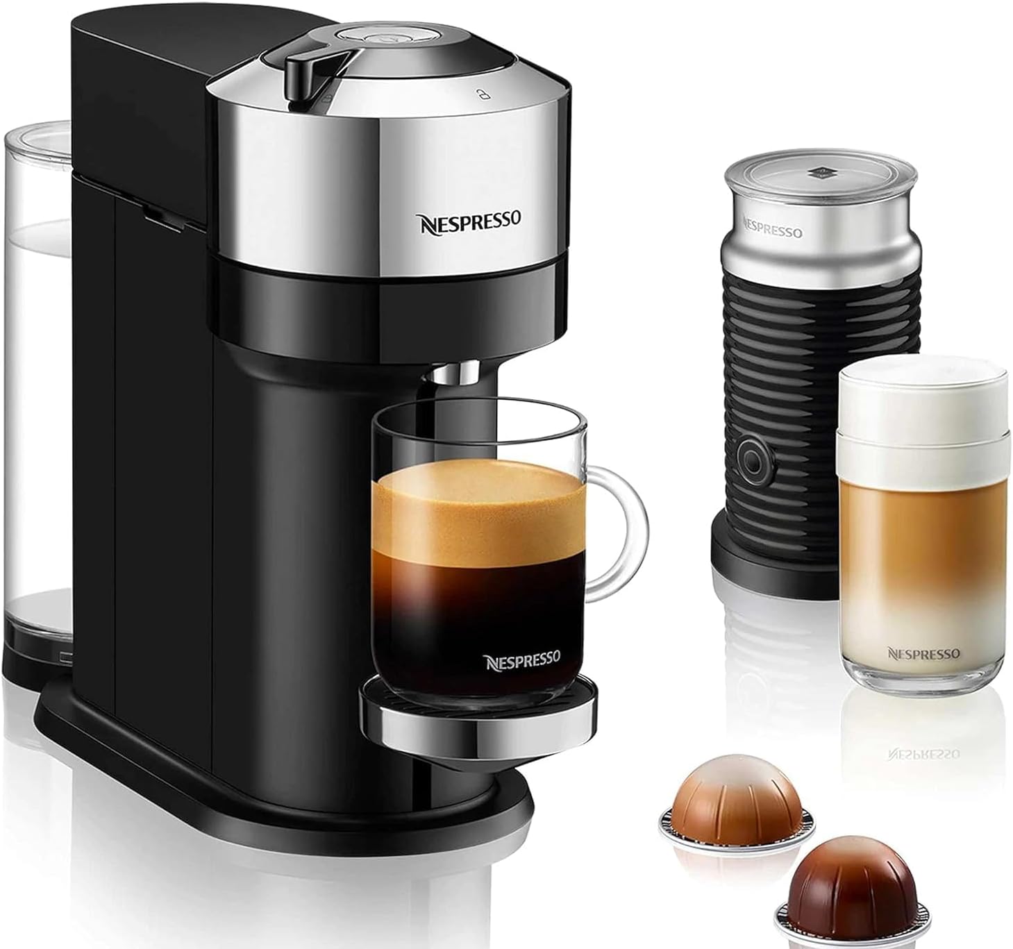 Nespresso De’Longhi Vertuo Next Deluxe Espresso Machine by De’Longhi with Aeroccino – Chrome