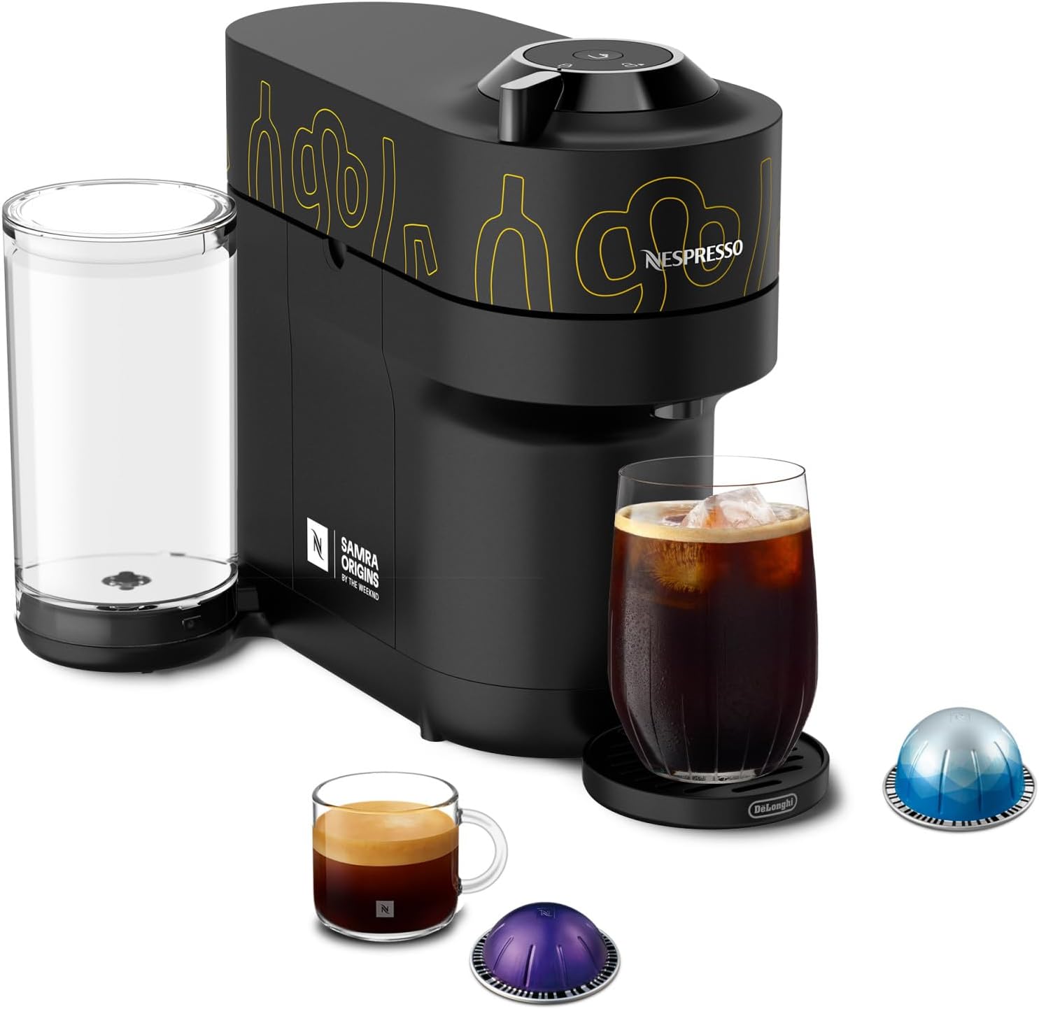 Nespresso Vertuo Pop+ Coffee and Espresso Maker by De’Longhi, Samra Origins by The Weeknd Vertuo Buna Yellow