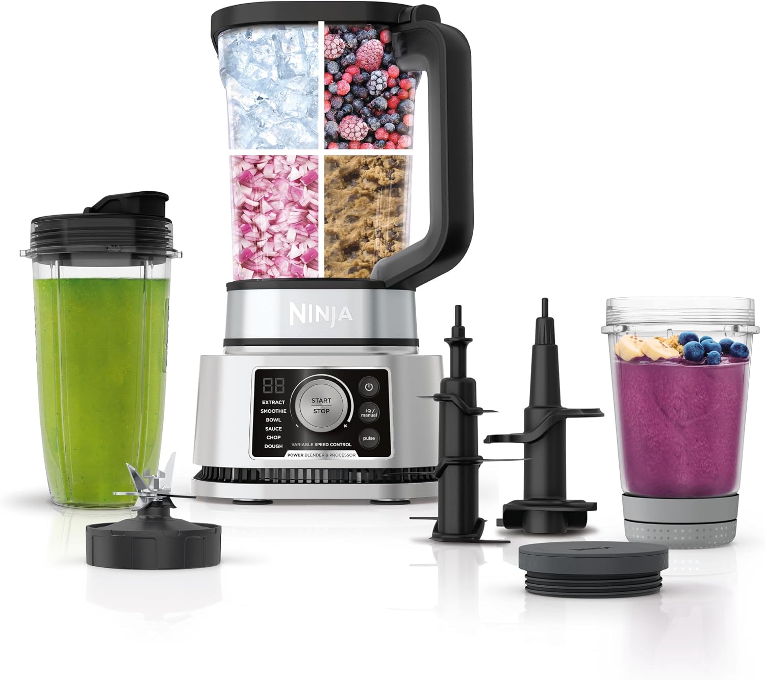 Ninja Blender For Kitchen | Food Processor Combo System | Smoothie Maker & Nutrient Extractor | Silver | SS351