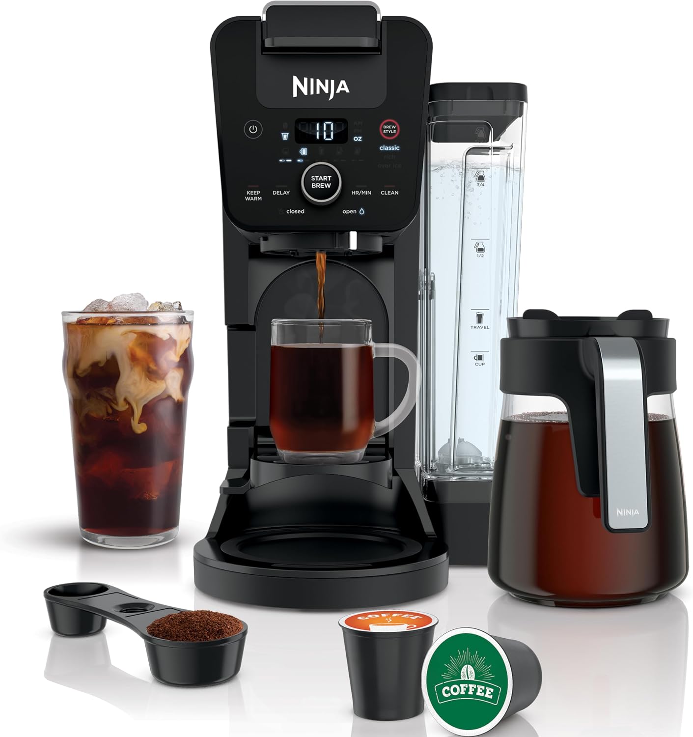 Ninja CFP201 DualBrew System 12-Cup Coffee Maker, Single-Serve for Grounds & K-Cup Pod Compatible, 3 Brew Styles, 60-oz. Water Reservoir & Carafe, Black
