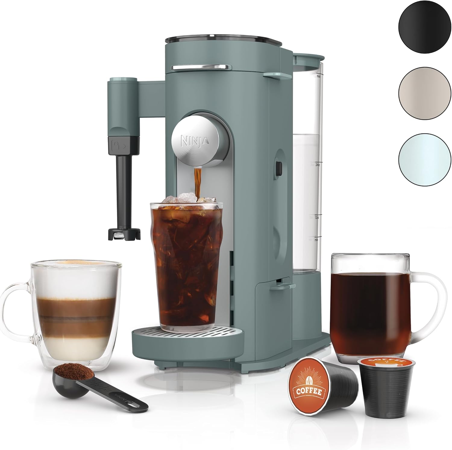 Ninja Pods & Grounds Specialty Single-Serve Coffee Maker, K-Cup Pod Compatible, Built-In Milk Frother, Sage Green, PB051SG