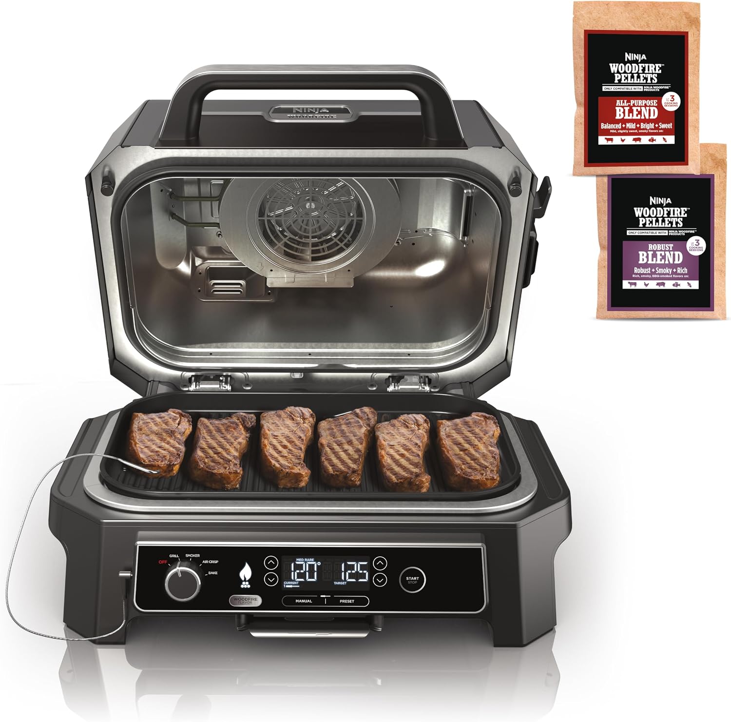 Ninja, Woodfire Pro XL Outdoor Grill & Smoker, Thermometer, 4-in-1 Master Grill, Dark Grey, OG850