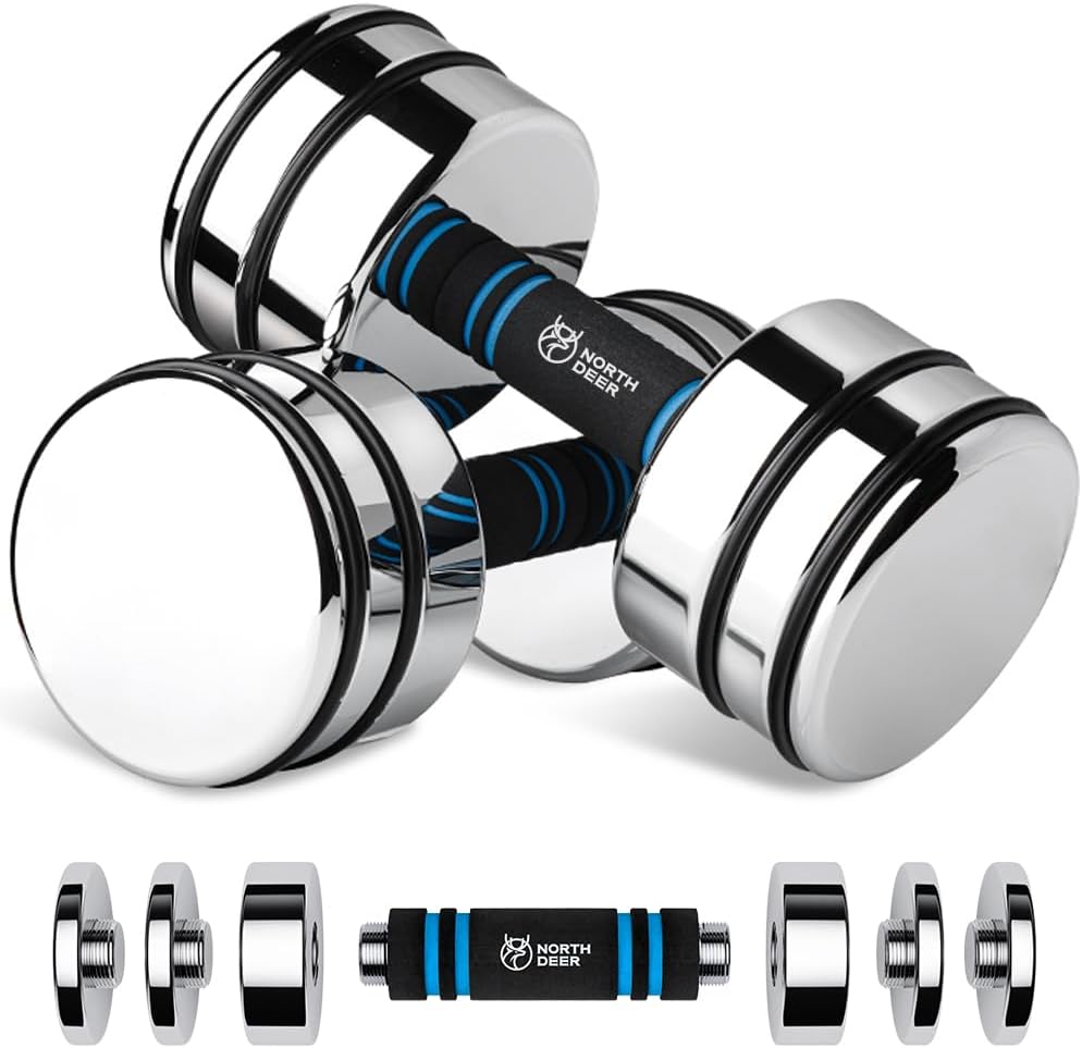 Northdeer Steel Dumbbells Ultracompact & Adjustable Chrome Dumbbell with Foam Handles 30LB, 60 Pounds Pair Home Gym Workout