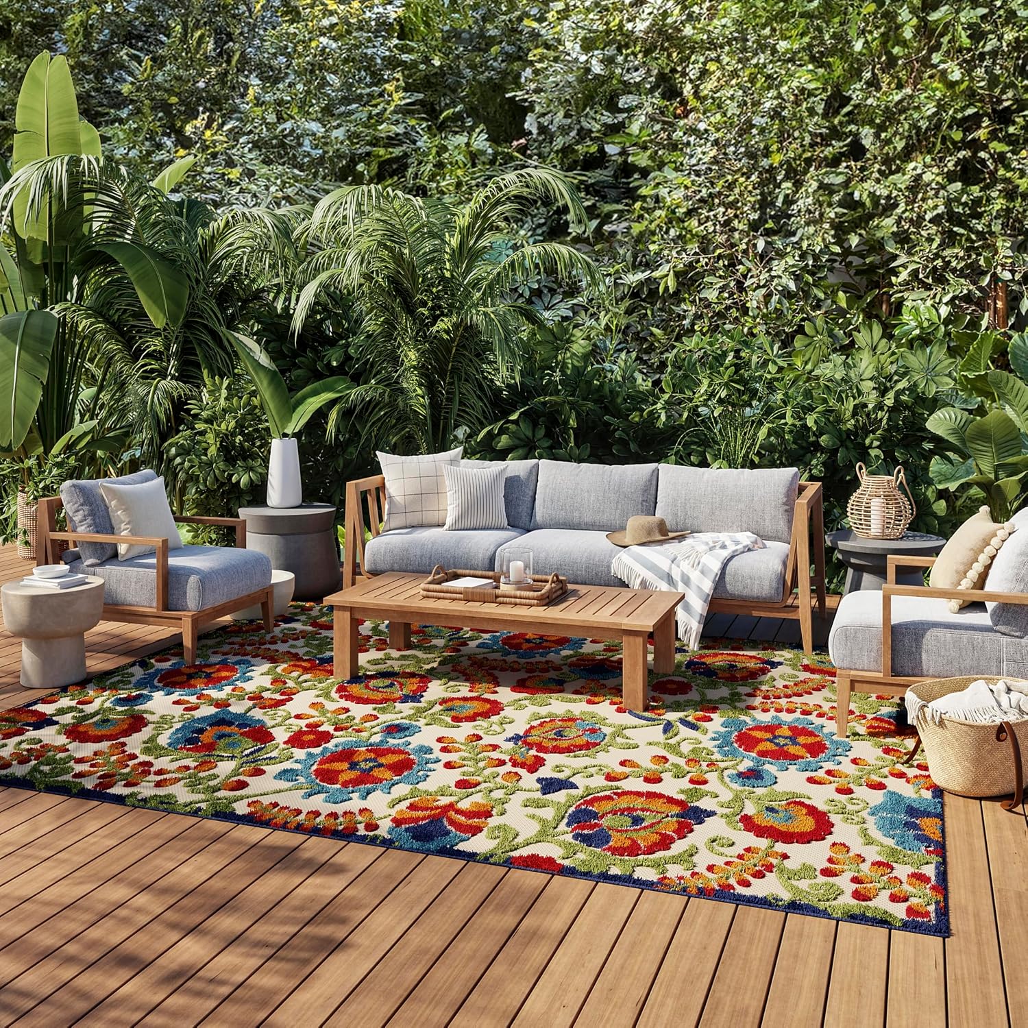 Nourison Aloha 10×14 Indoor Outdoor Multicolor Area Rug – Easy Clean, Non-Shedding for Bedroom, Living Room, Patio