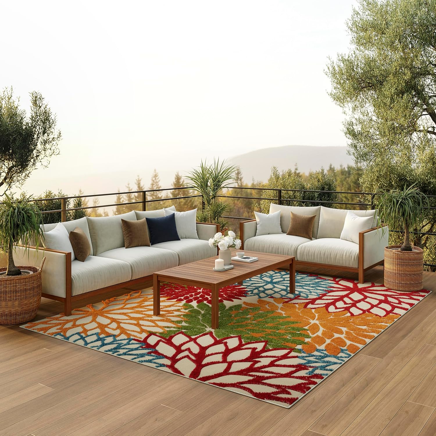 Nourison Home Aloha 10′ x 14′ Green Fabric Tropical Area Rug (10′ x 14′)