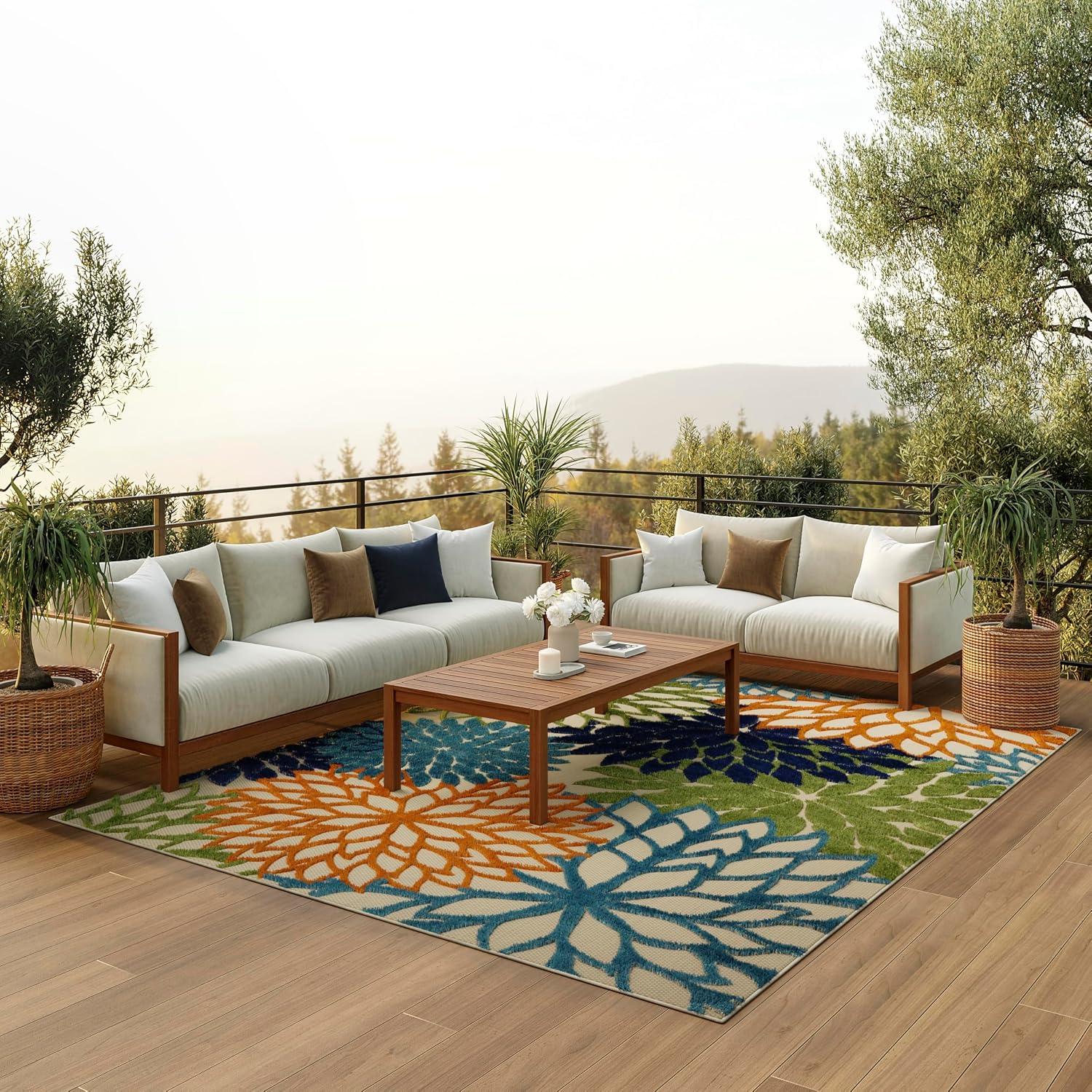 Nourison Home Aloha 12×15 Indoor Outdoor Multicolor Rug – Tropical Botanical, Easy Clean, Non-Shedding