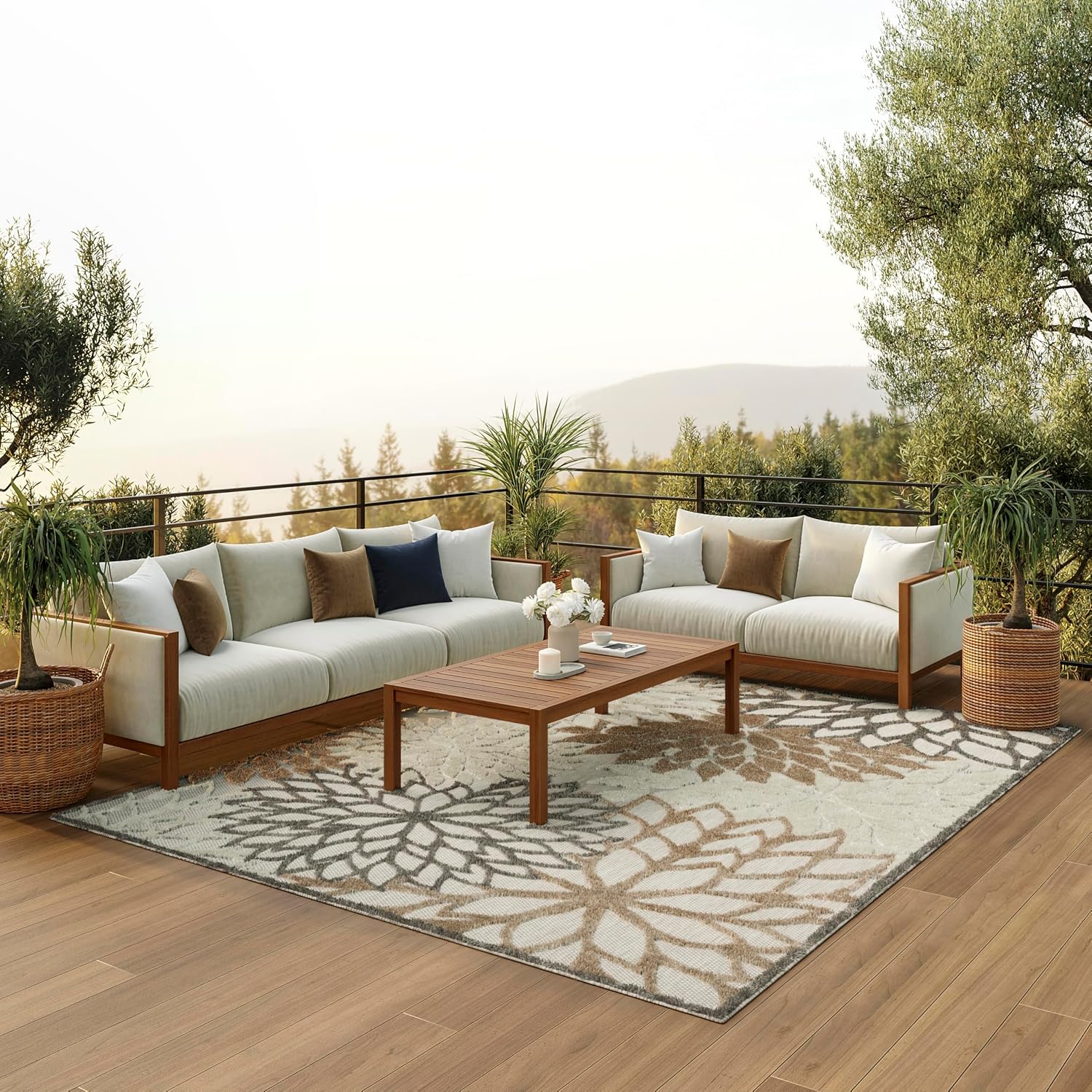 Nourison Home Aloha 12×15 Indoor Outdoor Natural Rug – Easy Clean, Non-Shedding for Bedroom, Living Room, Patio