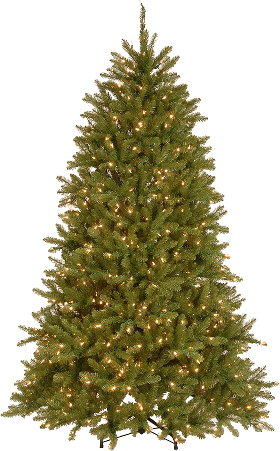 NTC 6.5 ft Pre-Lit Dunhill Fir Artificial Christmas Tree, 600 LED Lights, 1,838 Tips, PowerConnect, Foot Pedal, 10 Light Functions, Includes Stand