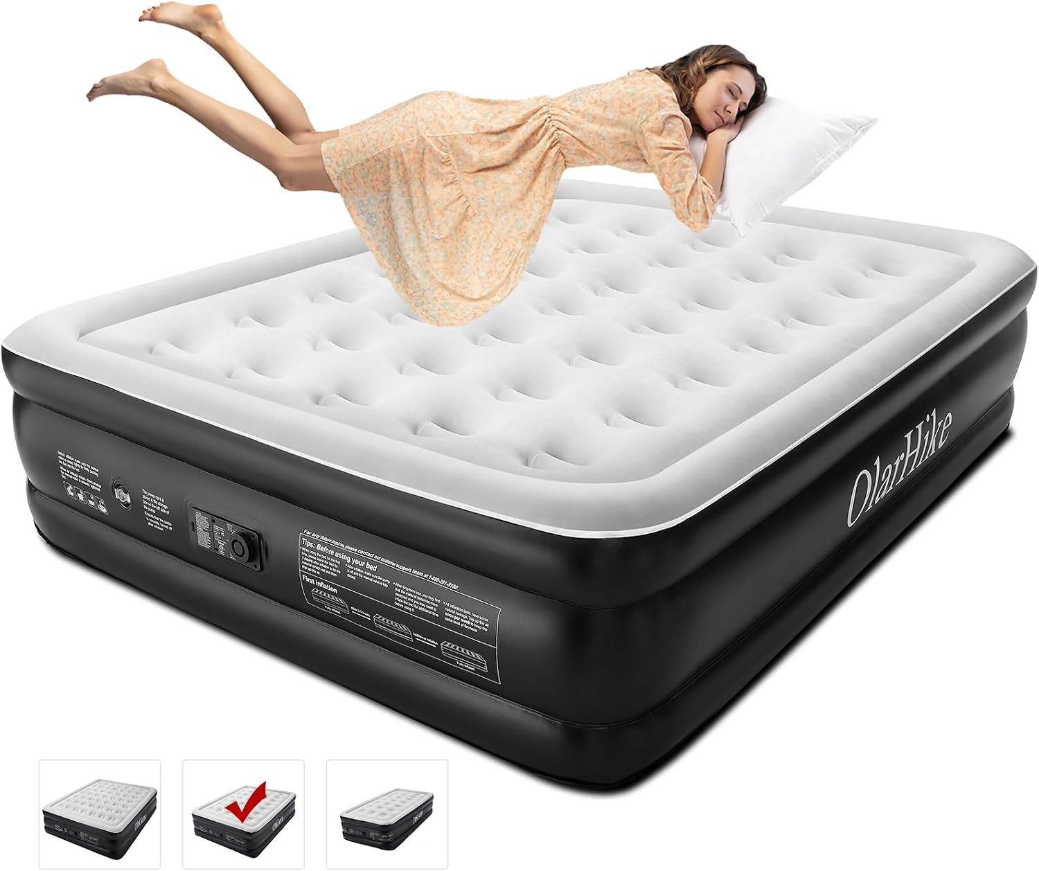 OhGeni Air Mattress Queen with Built-in Pump for Guest, 18″ Tall Colchon Inflable Camping Blow Up Air Bed with Carrying Bag