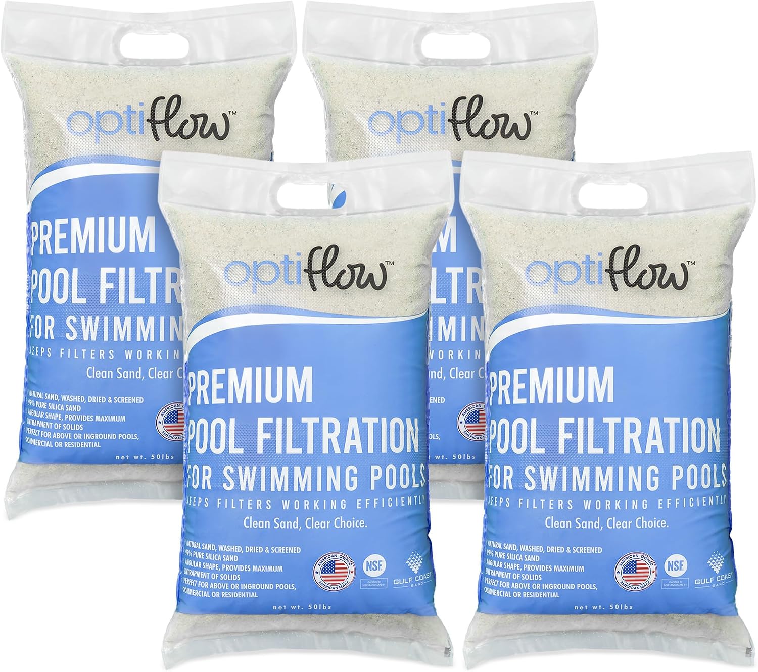OptiFlow 50Lb Premium Pool Filtration Angular Sand w/Pure Silica Formula, 4 Pack