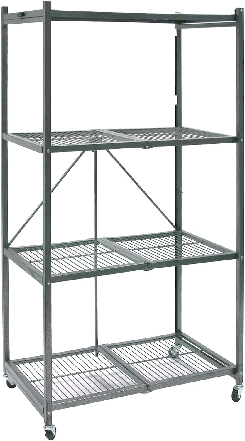 Origami 3-Pack R5 Storage Rack, 4-Tier Heavy-Duty Foldable Steel Shelf with Wheels, Gray