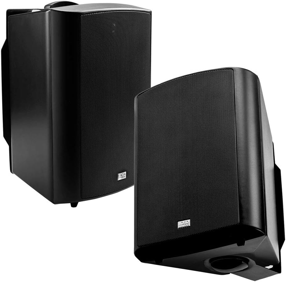 OSD 8″ Outdoor Patio Speaker Pair, Weatherproof IP54 Rated Aluminum Grilles, Black AP840