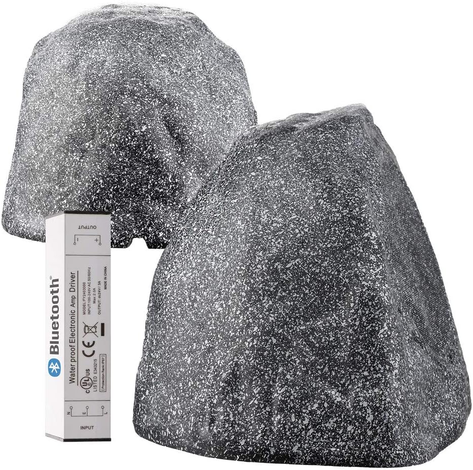 OSD Audio 8″ Wireless Bluetooth Outdoor Rock Speaker Granite Grey Pair IP67 Power Supply BTR805