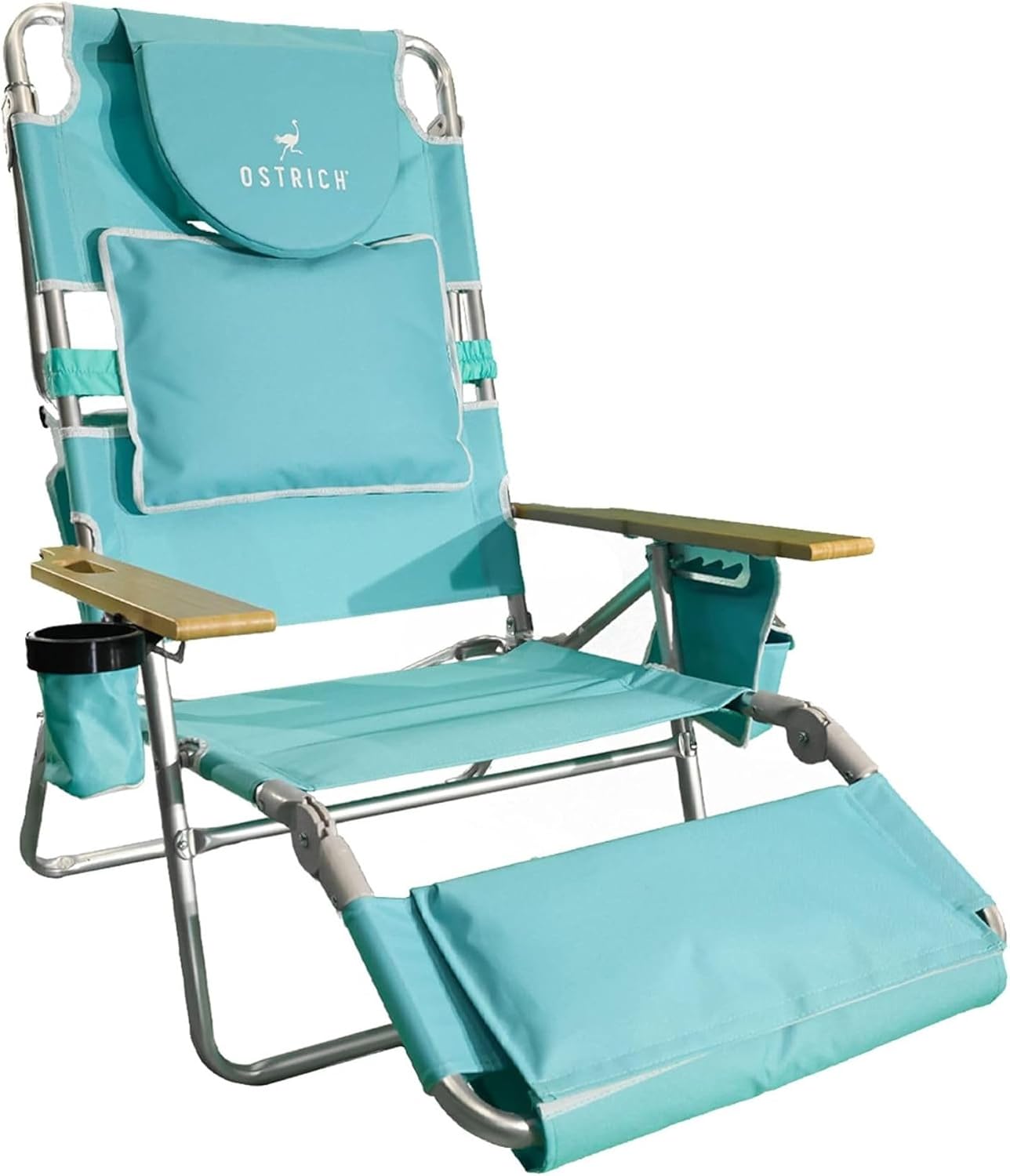 Ostrich Deluxe 3N1 Lightweight Outdoor Lawn Beach Lounge Chair w/Footrest, Aqua