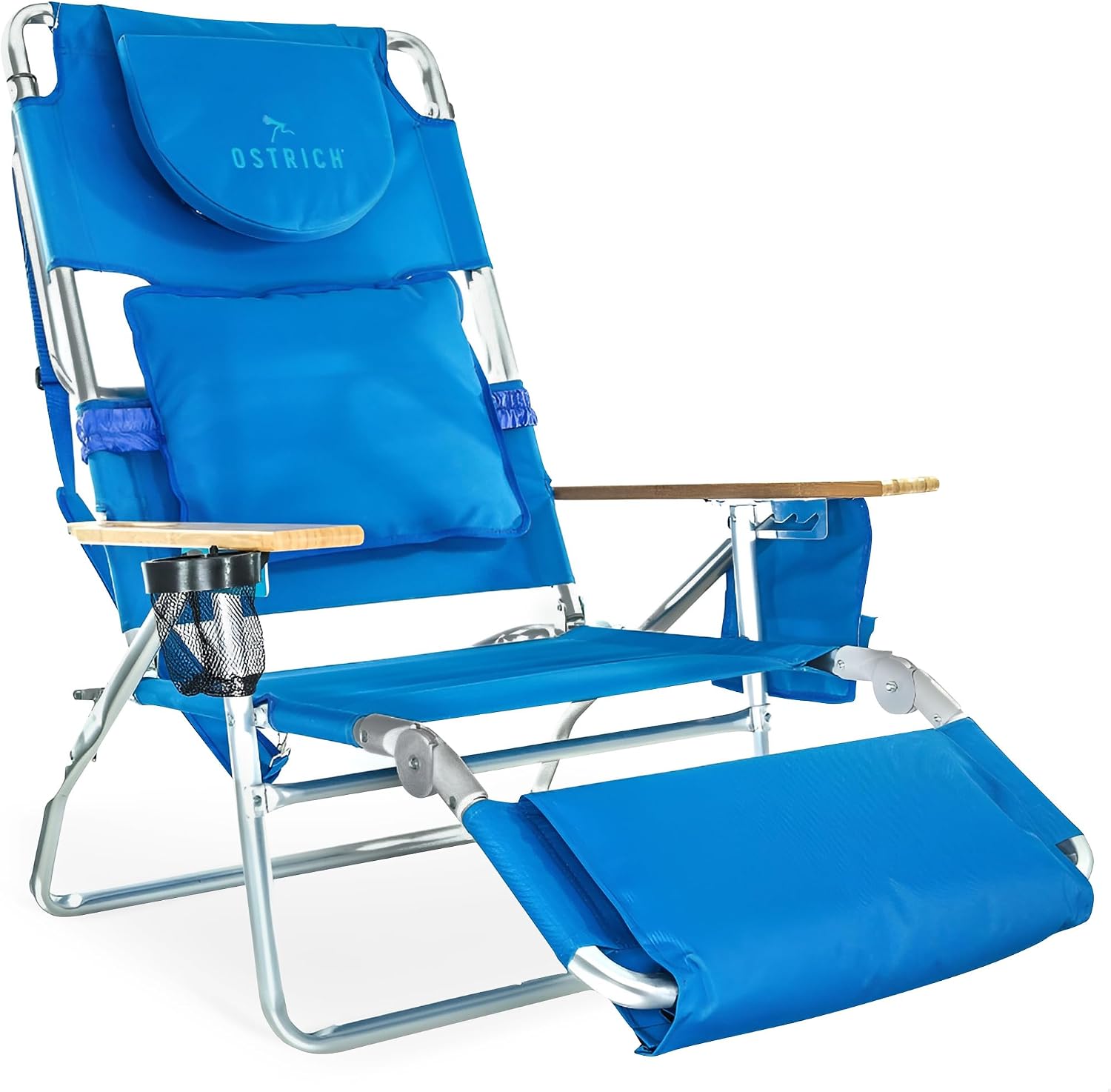Ostrich Deluxe 3N1 Lightweight Outdoor Lawn Beach Lounge Chair w/ Footrest, Blue