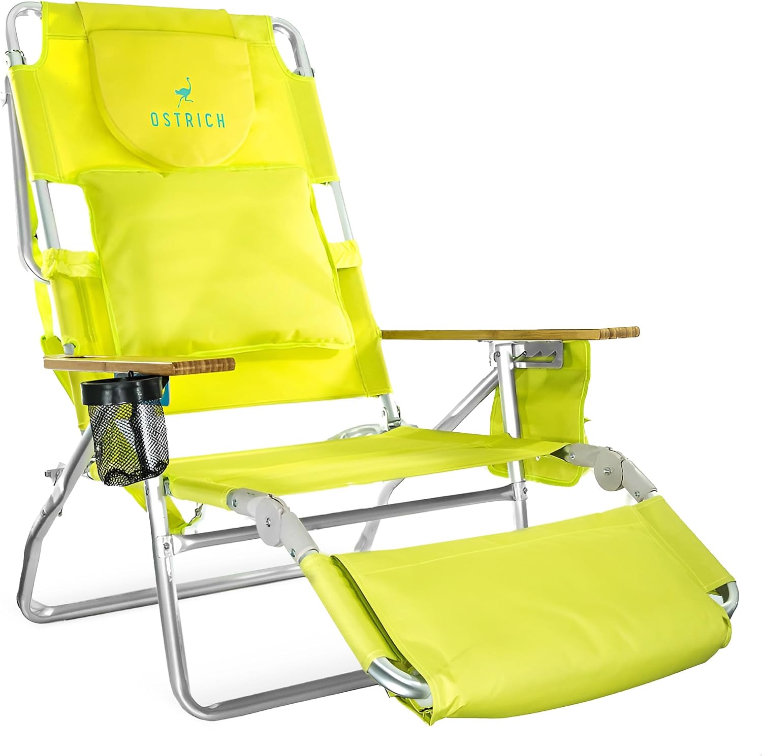 Ostrich Deluxe 3N1 Outdoor Lawn Beach Lounge Chair with Footrest, Lime Green