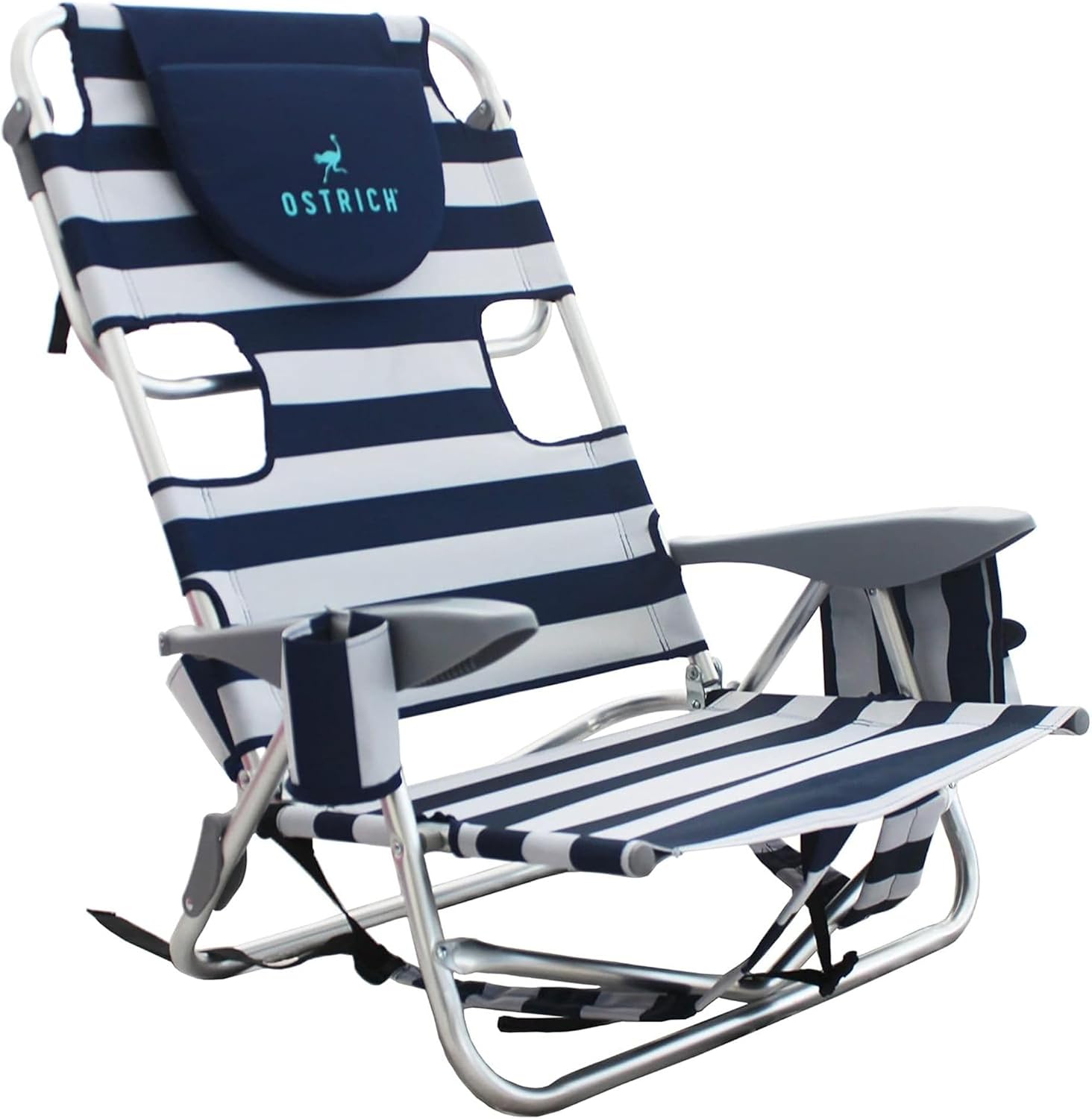 Ostrich Deluxe On-Your-Back Backpack Reclining Beach Pool Camping Chair, Striped