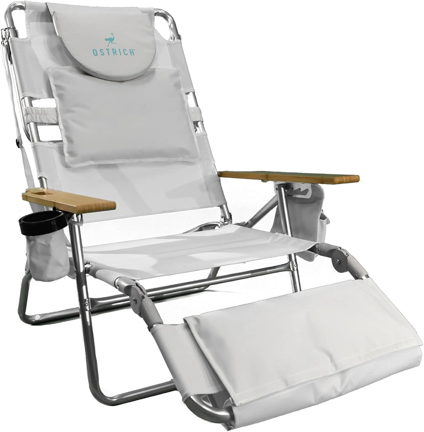 Ostrich Deluxe Reclining Lounge Chair, 3 in 1 Folding Outdoor Beach Lounger, White