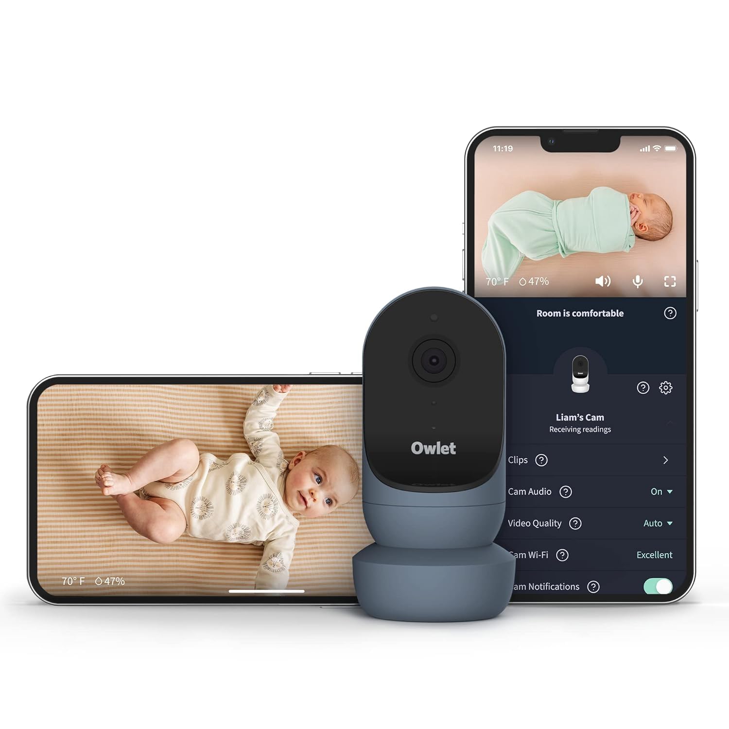 Owlet Cam 2 Smart Baby Monitor, HD Video & Audio, Night Vision, 4X Zoom, Wide Angle, Motion & Cry Alerts – Bedtime Blue