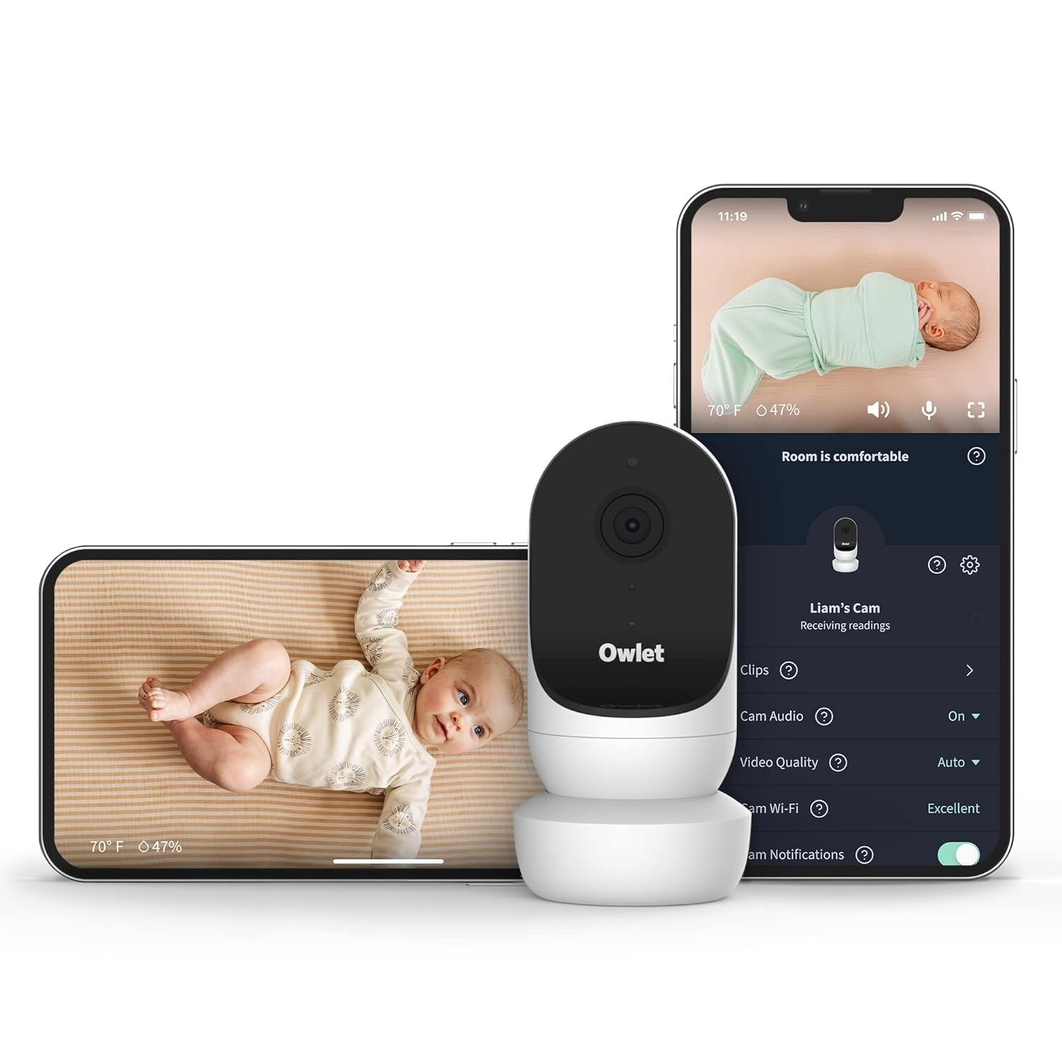 Owlet Cam Smart Baby Monitor – 1080p HD Video & Audio, Night Vision, Cry/Motion Alerts, 2-Way Talk, WiFi, Mount Kit – White
