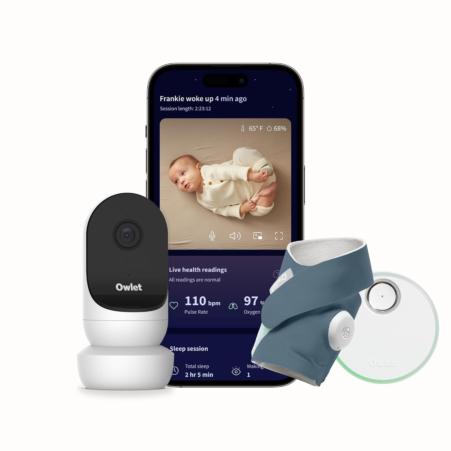 Owlet Dream Duo Smart Baby Monitor with FDA-Cleared Dream Sock & Owlet Cam 2, Tracks Heart Rate, Oxygen & 1080p HD Video, Bedtime Blue