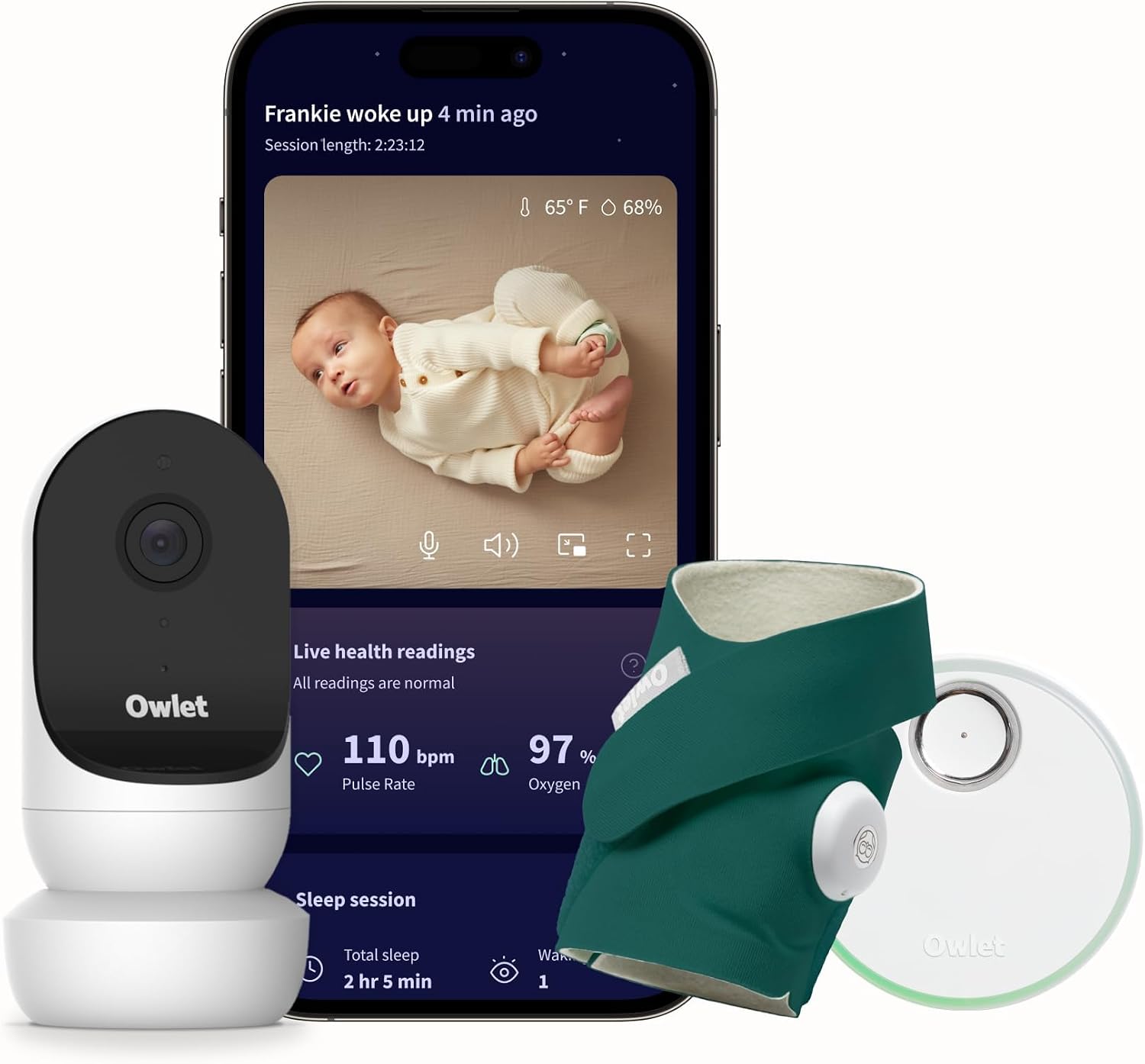 Owlet Dream Duo Smart Baby Monitor with FDA-Cleared Dream Sock & Owlet Cam 2, Tracks Heart Rate, Oxygen & 1080p HD Video, Deep Sea Green