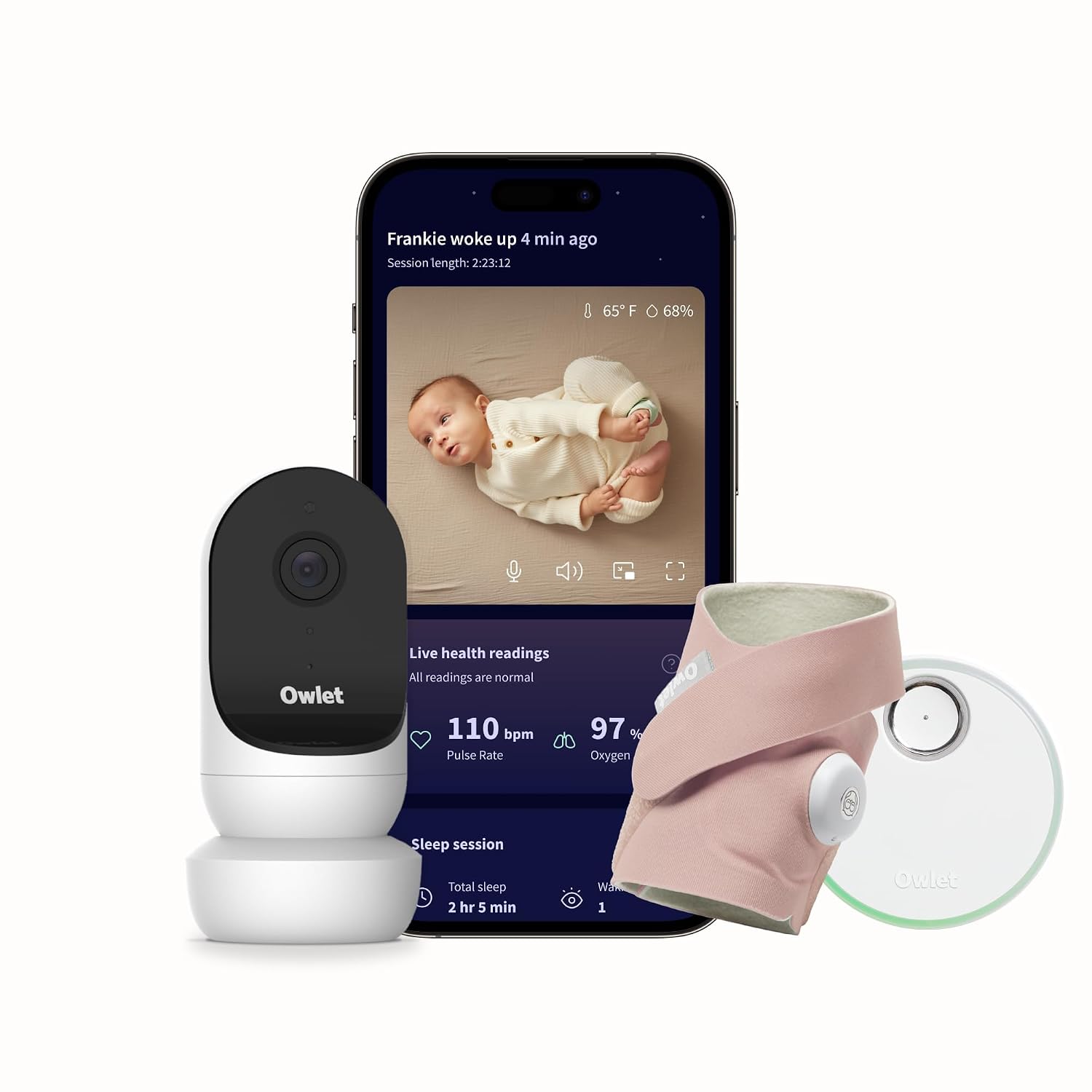 Owlet Dream Duo Smart Baby Monitor with FDA-Cleared Dream Sock & Owlet Cam 2, Tracks Heart Rate, Oxygen & 1080p HD Video, Dusty Rose