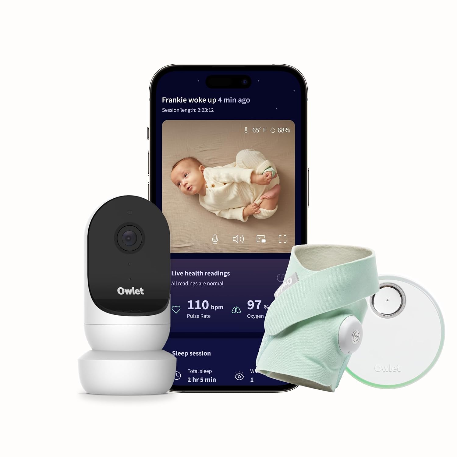 Owlet Dream Duo Smart Baby Monitor with FDA-Cleared Dream Sock & Owlet Cam 2, Tracks Heart Rate, Oxygen & 1080p HD Video, Mint