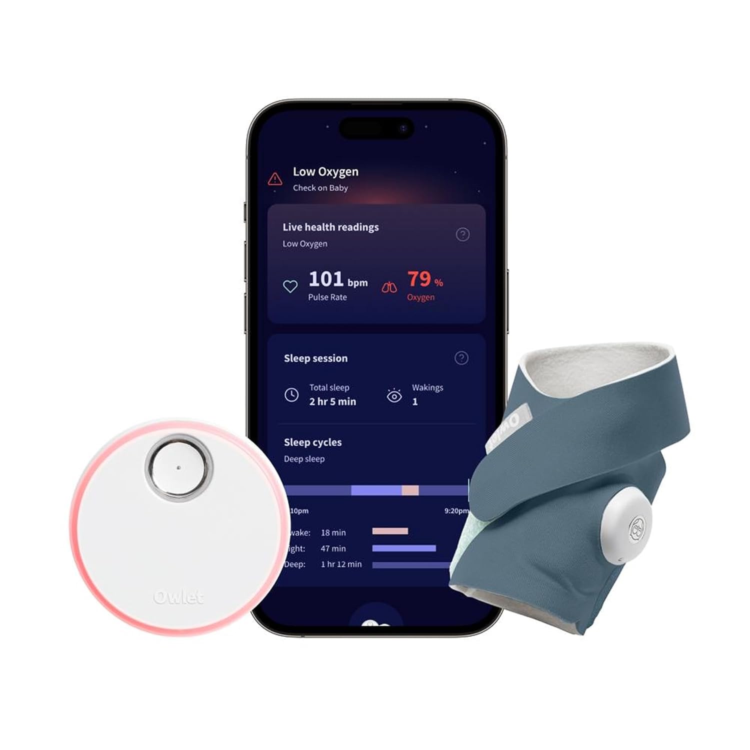Owlet Dream Sock – FDA-Cleared Smart Baby Monitor – Track Live Pulse (Heart) Rate, Oxygen in Infants – Receive Notifications – Blue
