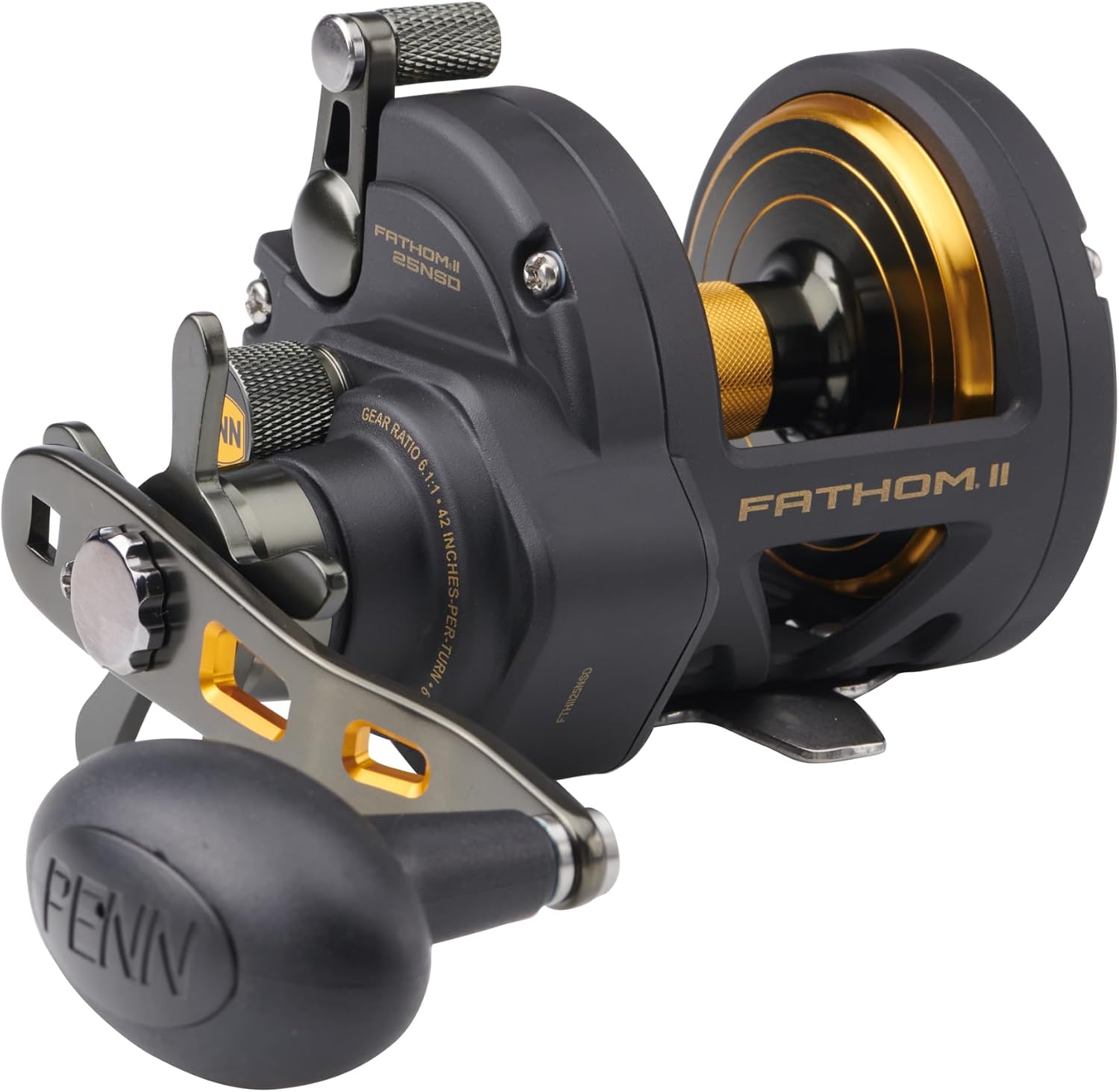 PENN Fathom II Star Drag Conventional Fishing Reel, 25N Right Hand, 4.8:1 Gear Ratio, Black/Gold