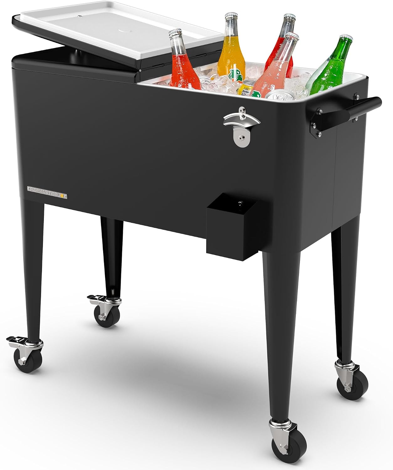 Permasteel 80-Qt Classic Outdoor Patio Cooler for Outside, Beverage Bar Cart With Wheels & Handles, Retro Design – Black
