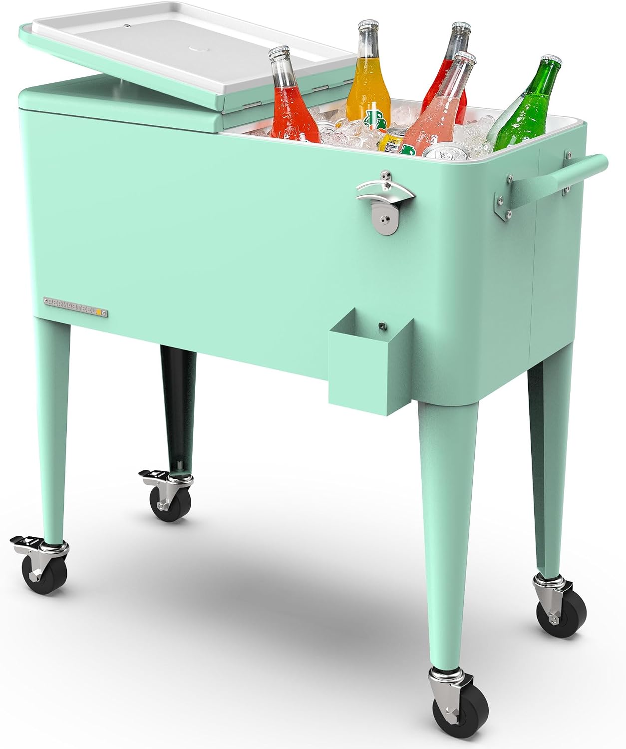 Permasteel 80-Qt Classic Outdoor Patio Cooler for Outside, Beverage Bar Cart With Wheels & Handles, Retro Design – Mint