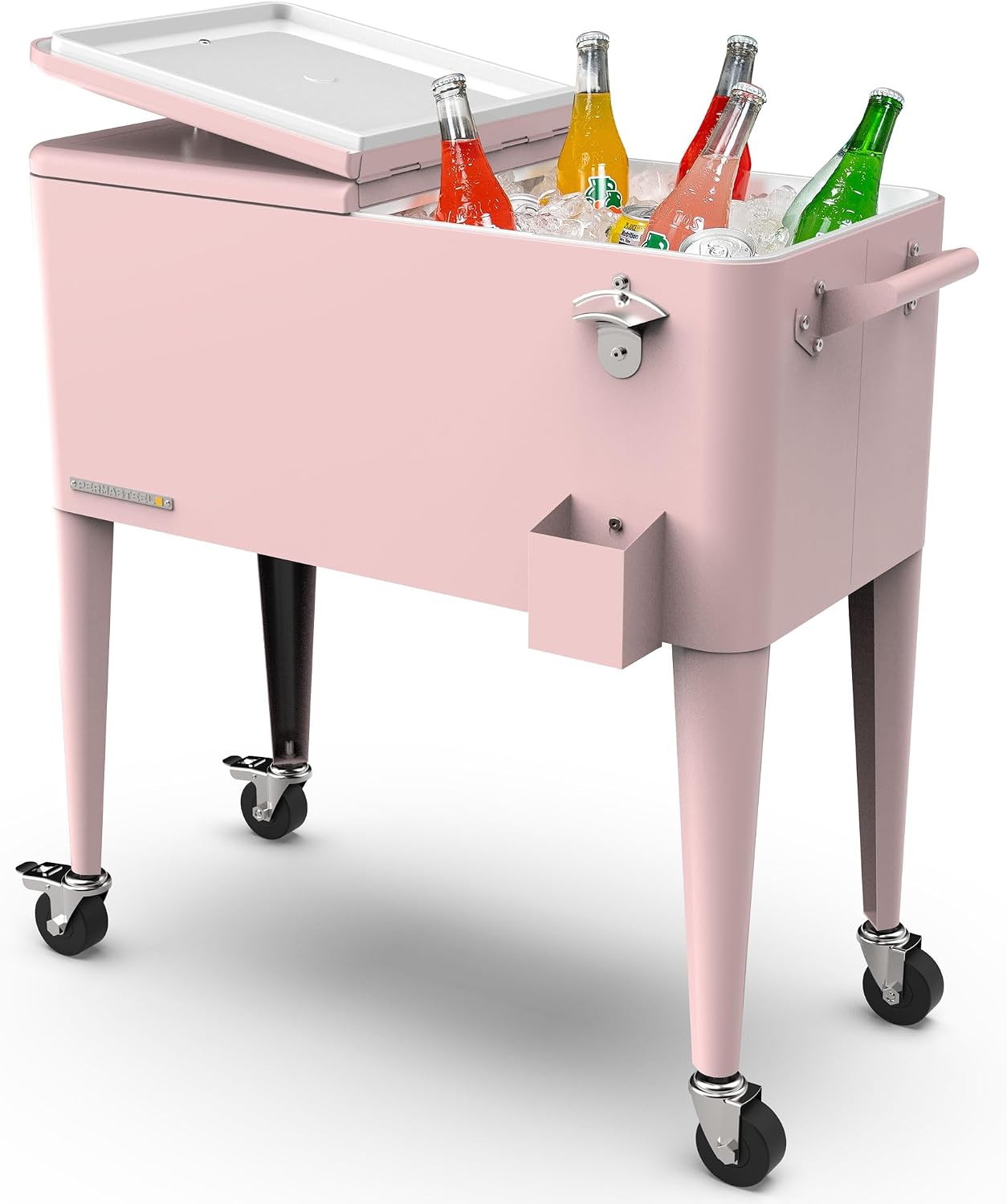 Permasteel 80-Qt Classic Outdoor Patio Cooler for Outside, Beverage Bar Cart With Wheels & Handles, Retro Design – Pink