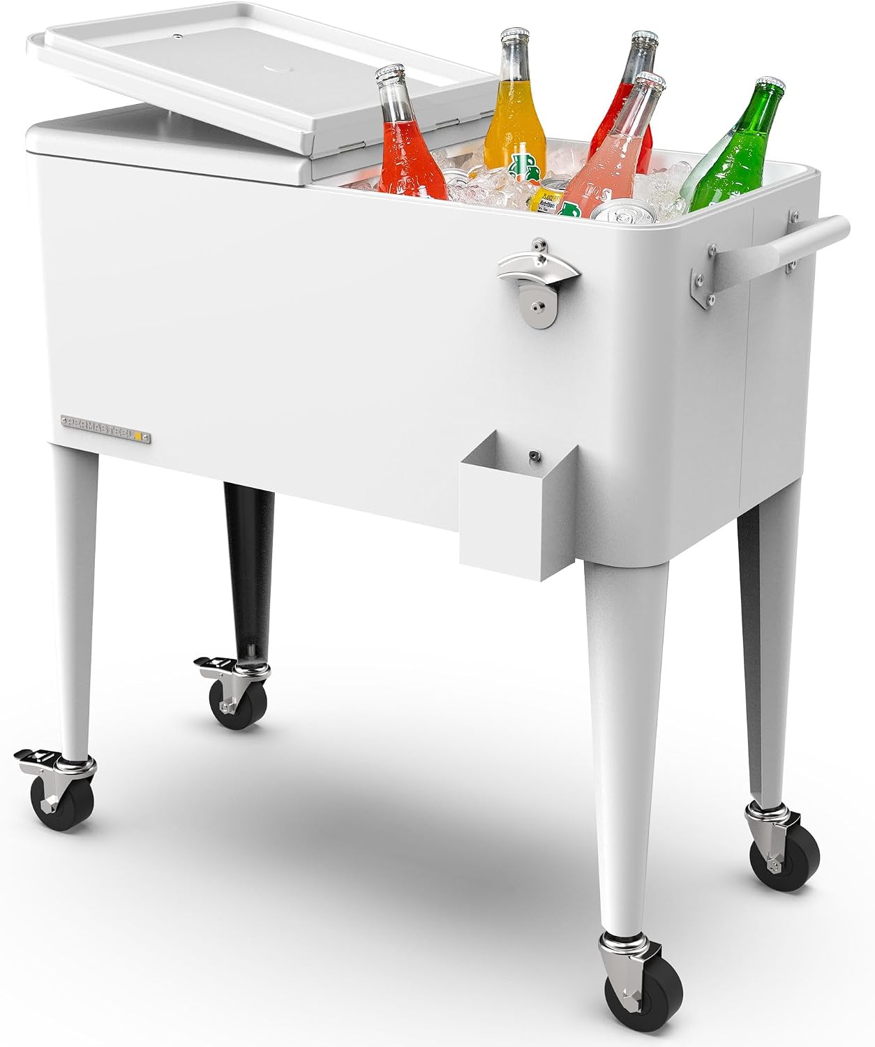 Permasteel 80-Qt Classic Outdoor Patio Cooler for Outside, Beverage Bar Cart With Wheels & Handles, Retro Design – White