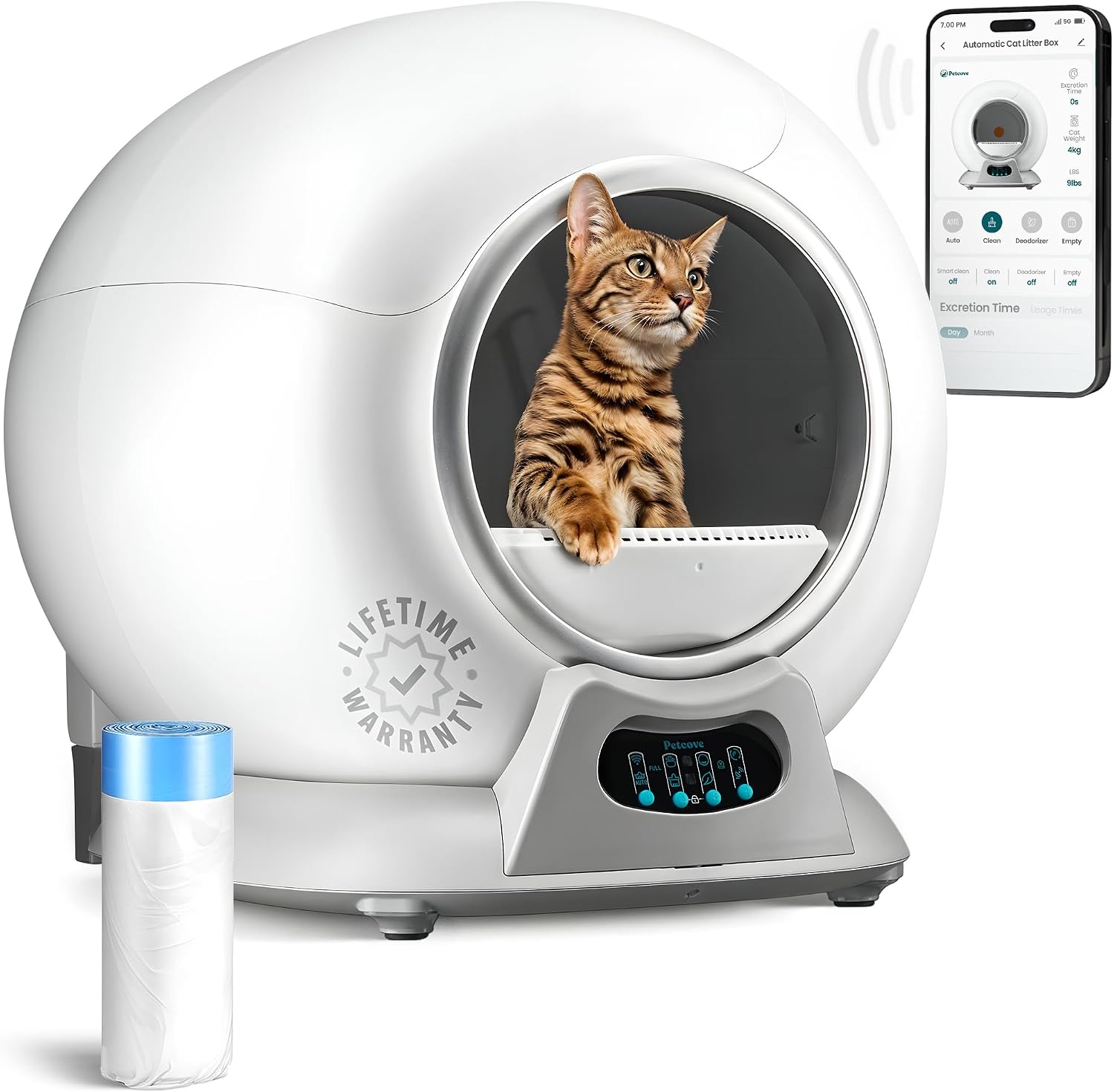 PetCove Self Cleaning Cat Litter Box – Automatic with Safety Sensors, APP Control, Odor Removal, WiFi Compatible, for Multiple Cats, Gray