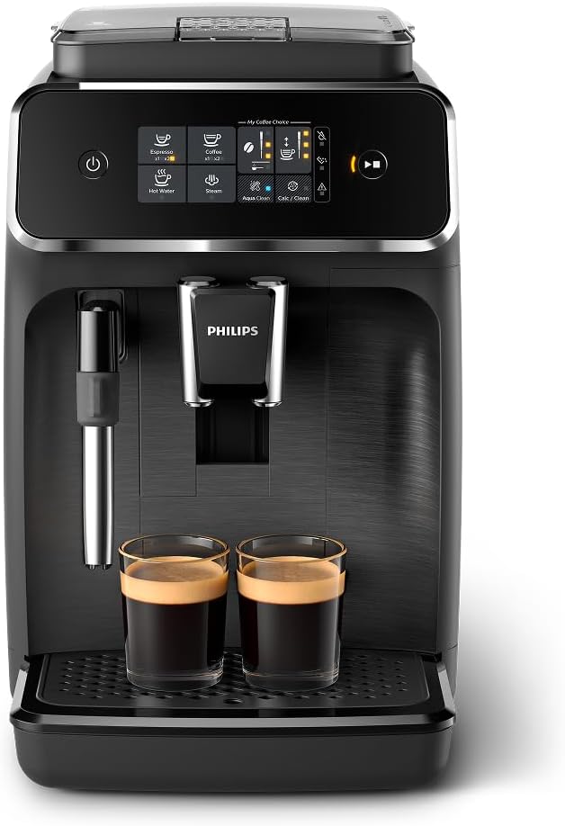 Philips 2200 Series Fully Automatic Espresso Machine, Classic Milk Frother, 2 Coffee Varieties, Intuitive Touch Display, Aroma Seal, Black