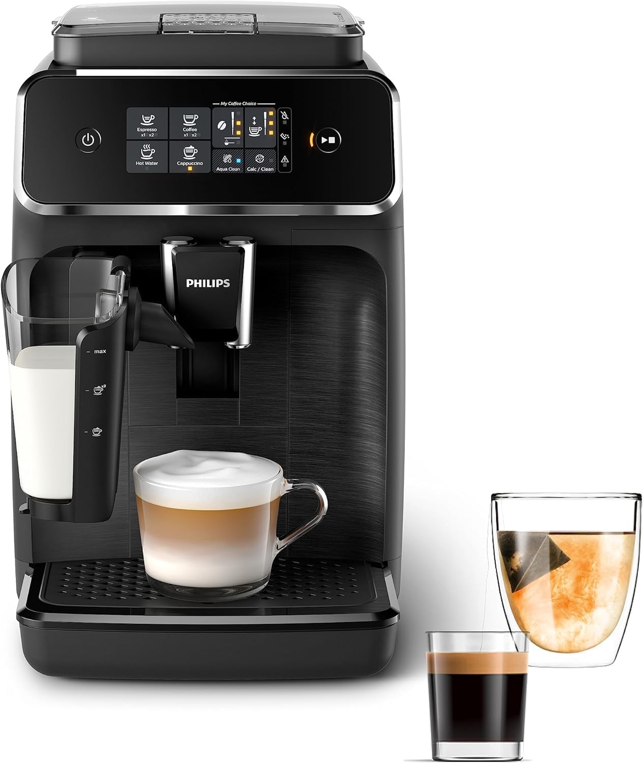 Philips 2200 Series Fully Automatic Espresso Machine, LatteGo Milk Frother, 3 Coffee Varieties, Intuitive Touch Display, Aroma Seal, Black