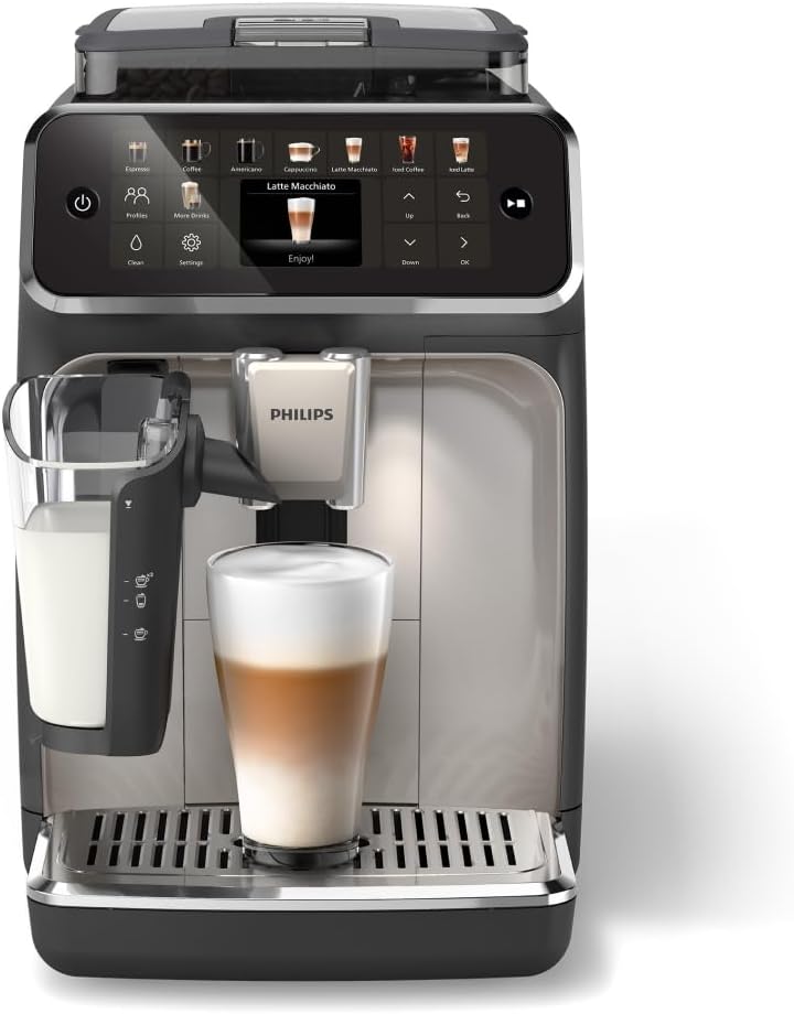 PHILIPS 5500 Series Fully Automatic Espresso Machine, LatteGo Milk System, Integrated Grinder, 15-Bar Pressure, Black Chrome