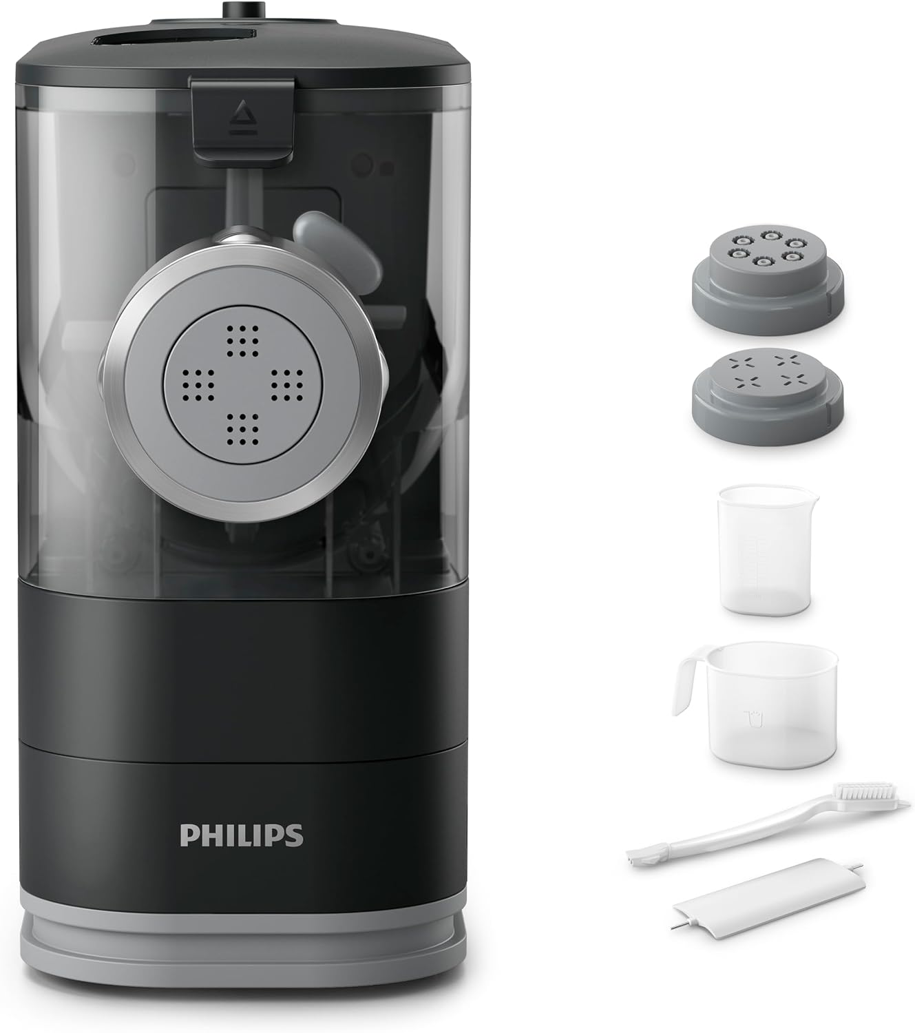 Philips Kitchen Appliances Compact Pasta and Noodle Maker, Viva Collection, Comes with 3 Default Classic Pasta Shaping Discs, Fully Automatic, Black