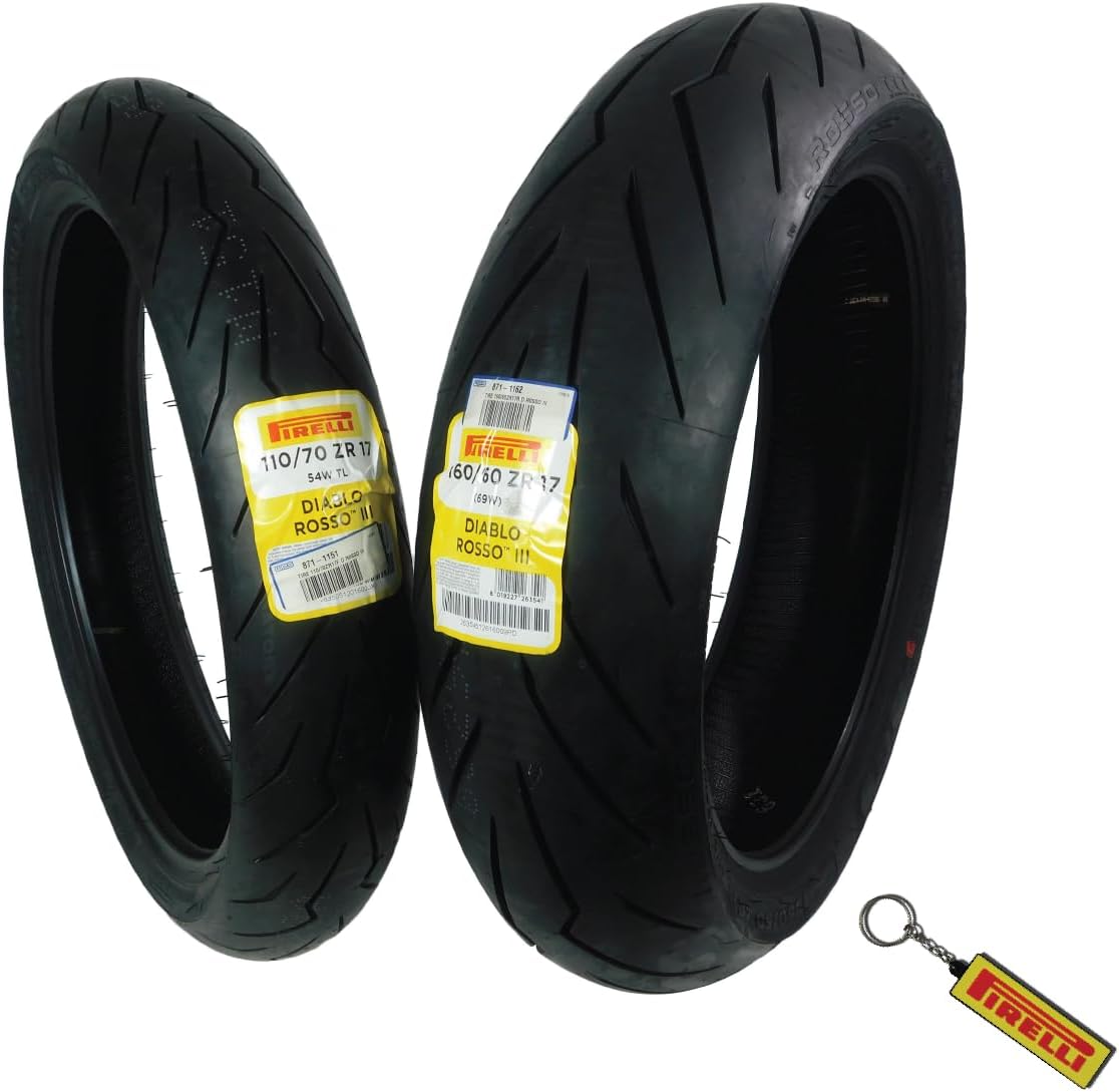 Pirelli Diablo Rosso III 110/70ZR17 Front & 240/45ZR17 Rear Motorcycle Tire Set – High Performance, Durable, & Reliable Tire with Keychain