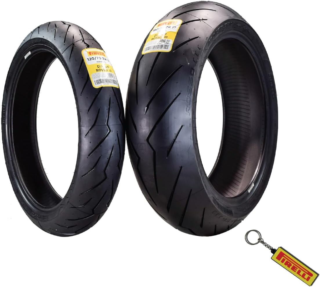 Pirelli Diablo Rosso III 120/70ZR17 Front & 190/55ZR17 Rear Motorcycle Tire Set with Keychain