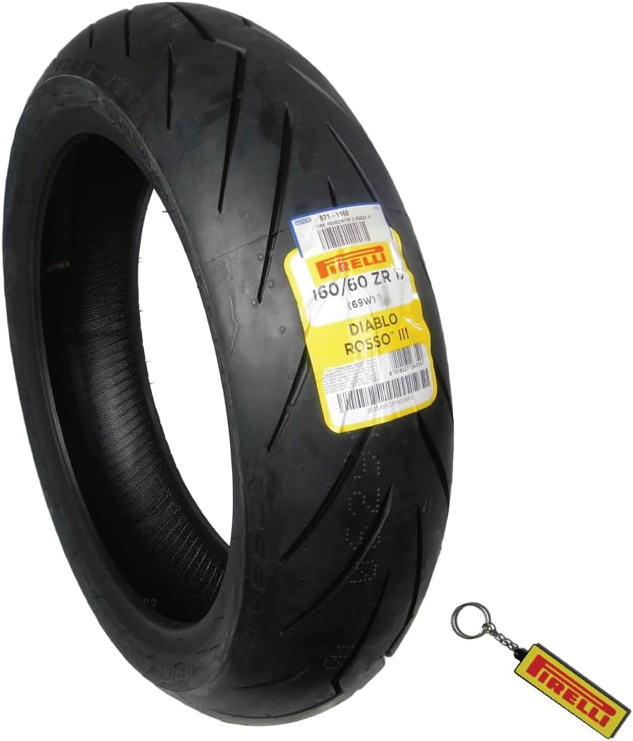 Pirelli Diablo Rosso III 160/60ZR17 69W Rear Motorcycle Tire – High Performance, Durable, & Reliable Tire for Sport/Street Bikes with Keychain