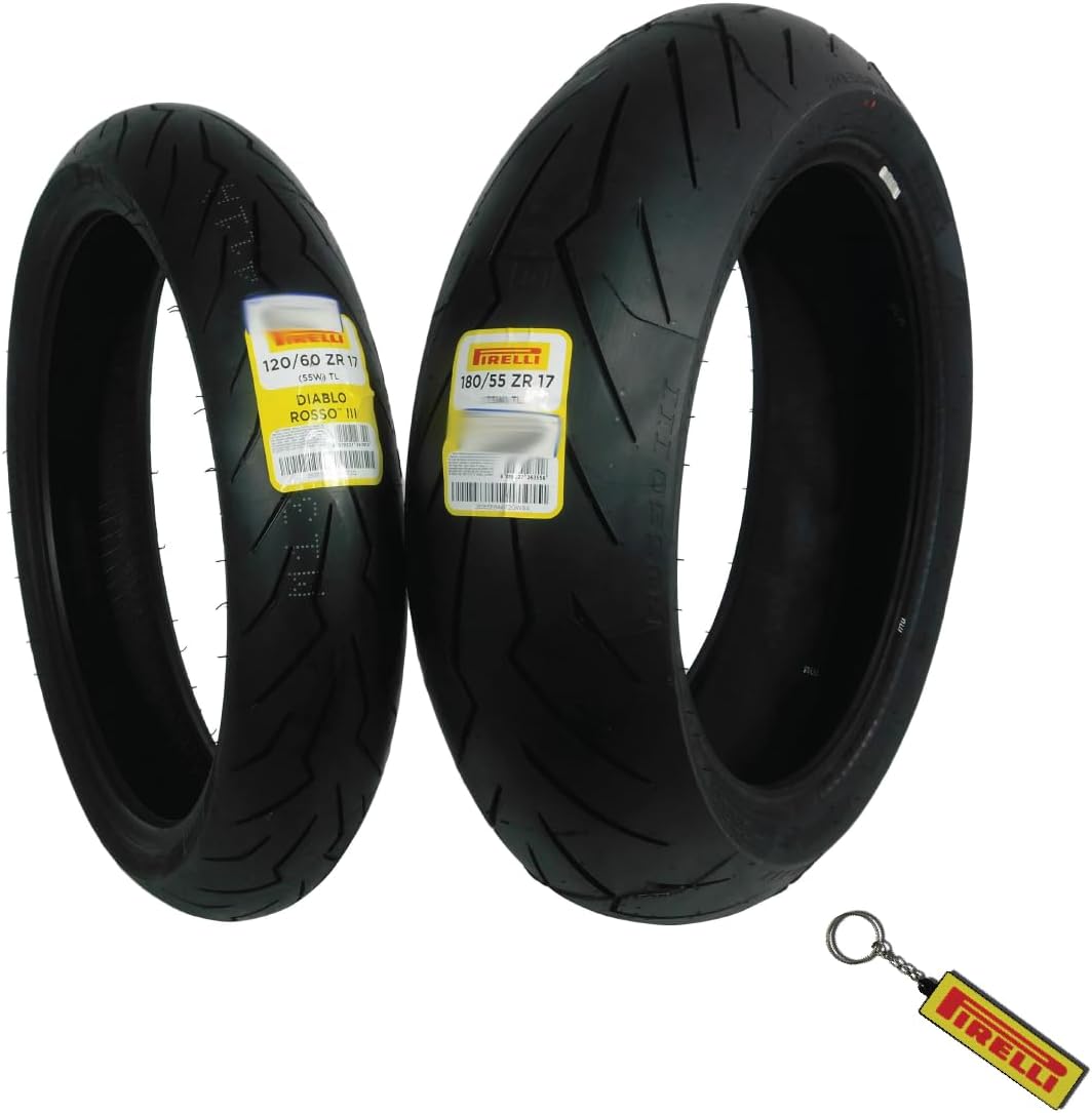 Pirelli Diablo Rosso III Motorcycle Tire Set: 120/60ZR17 M/C Front & 180/55ZR17 M/C TL Rear- High Performance, Durable for Sport/Street Bikes (2pk)