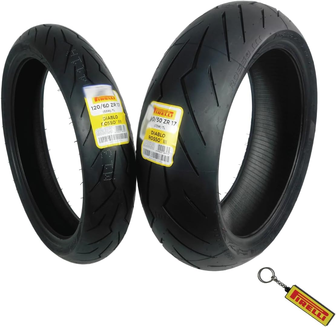 Pirelli Diablo Rosso III Motorcycle Tire Set: 120/60ZR17 M/C Front & 190/50ZR17 M/C TL Rear- High Performance, Durable for Sport/Street Bikes (2pk)