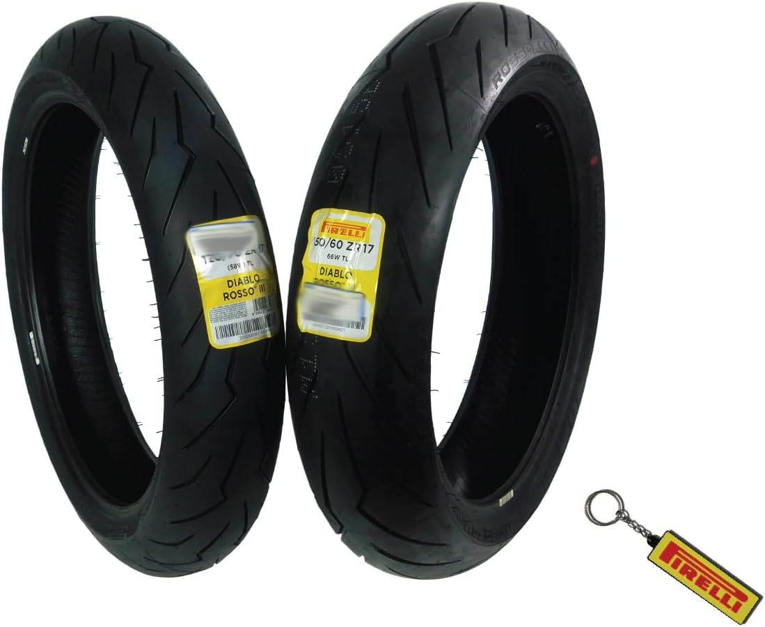 Pirelli Diablo Rosso III Motorcycle Tire Set: 120/70ZR17 M/C Front & 150/60ZR17 M/C TL Rear- High Performance, Durable for Sport/Street Bikes (2pk)