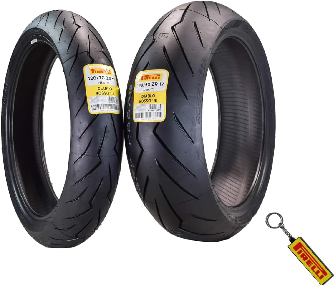 Pirelli Diablo Rosso III Motorcycle Tire Set: 120/70ZR17 M/C Front & 190/50ZR17 M/C TL Rear- High Performance, Durable for Sport/Street Bikes (2pk)