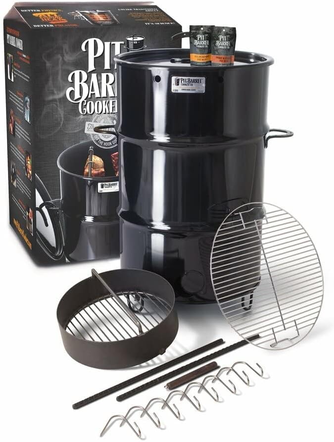 Pit Barrel Cooker Classic Package – 18.5 Inch Drum Smoker, Porcelain Coated Steel BBQ Grill, Includes 8 Hooks, 2 Hanging Rods, Grill Grate and More